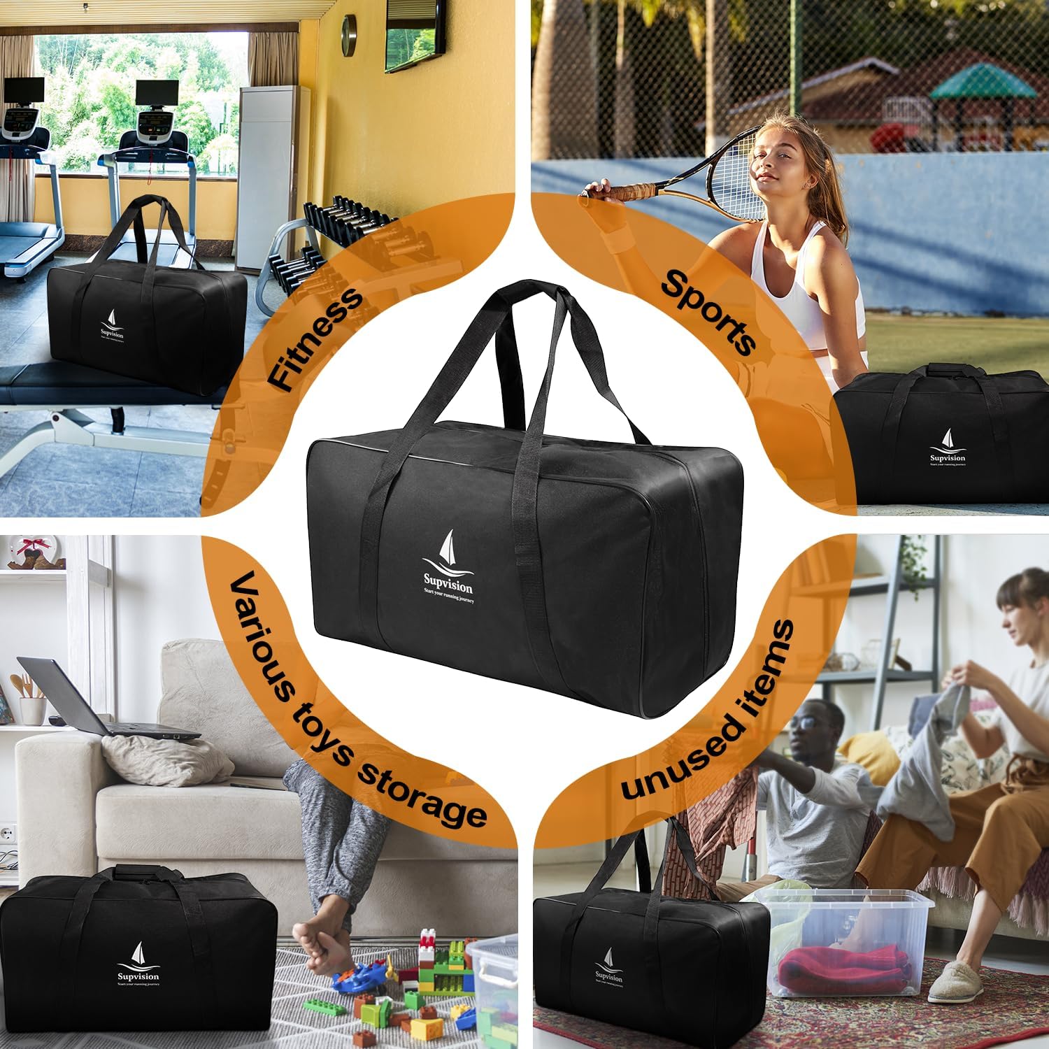 54L 14.2Gallons Foldable Duffle Cloth Bag Travel DuffelTote Bags Durable Luggage GymBag with Zippers and Handles for Camping and Traveling 23.6x11.8x11.8in - Image 7