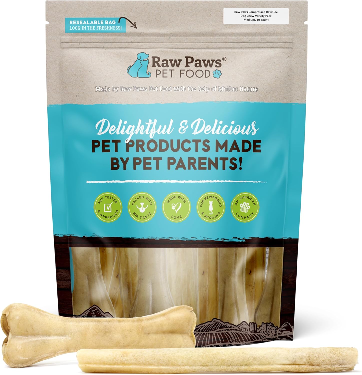 Raw Paws Compressed Rawhide Bones for Medium Dogs (10 Pack) - Natural Raw Hides Medium Dogs - Single Ingredient Dog Chews - Dog Bones for Aggressive Chewers