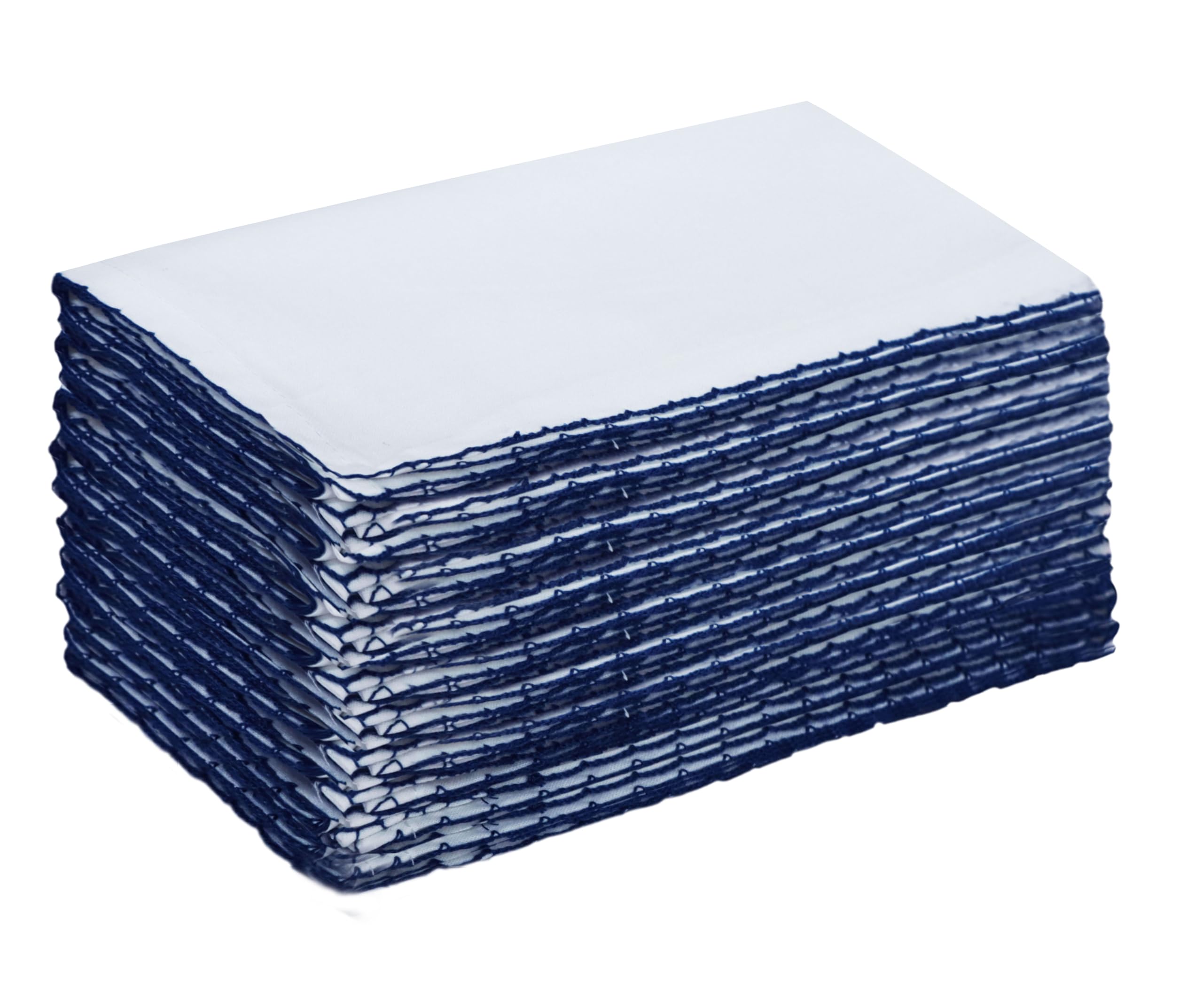 Serviettes de table en coton lavables blanc bordure bleue