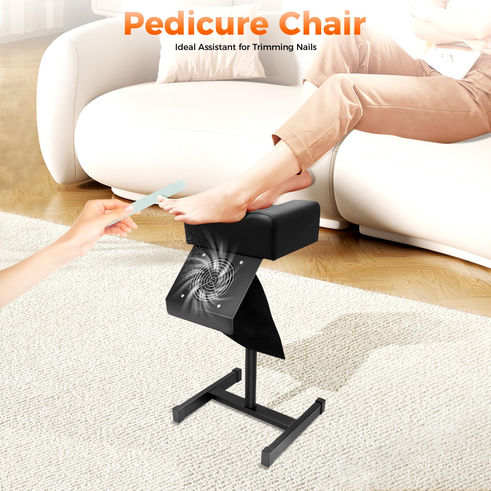 Taburete de pedicura, silla de pedicura móvil, silla de cuidado de los pies con aspiración, altura ajustable, reposapiés para salón, spa, masaje, salón de uñas, color negro