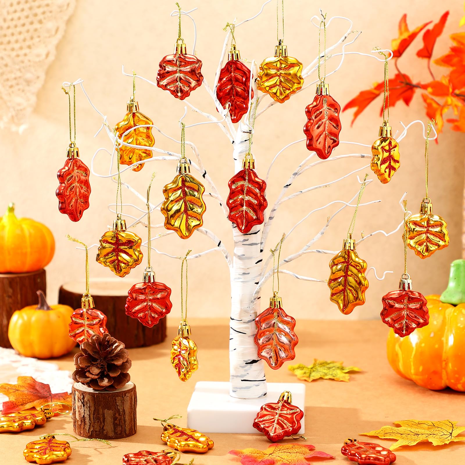 Lot De 24 Décorations En Forme De Feuille D'érable D'automne à Suspendre En Plastique Pour Décoration D'arbre De Grâce, Décoration D'arbre De Grâce, Décoration De Table à Suspendre à La Maison