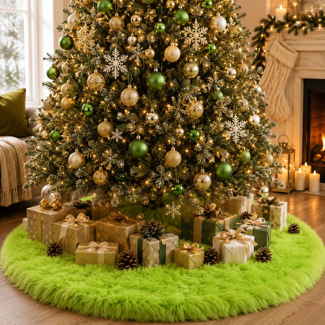 AOGU 152,4 cm Kunstpelz Weihnachtsbaum Rock Grün Plüsch Rock für Frohe Weihnachten Party Weihnachtsbaum Dekoration