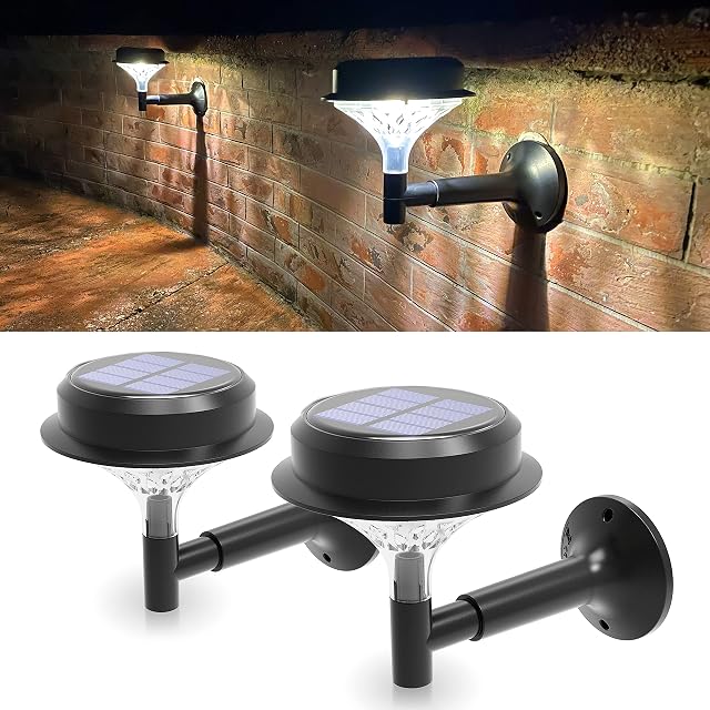 Emeritpro Outdoor Wall Lights,Solar Fence Lights Dusk to Dawn, Warm White, Retro Style, Waterproof Solar Lights Outdoor Garden for Deck, Patio, Fence, Yard, Garden, Path, Front Door, 2 Pack
