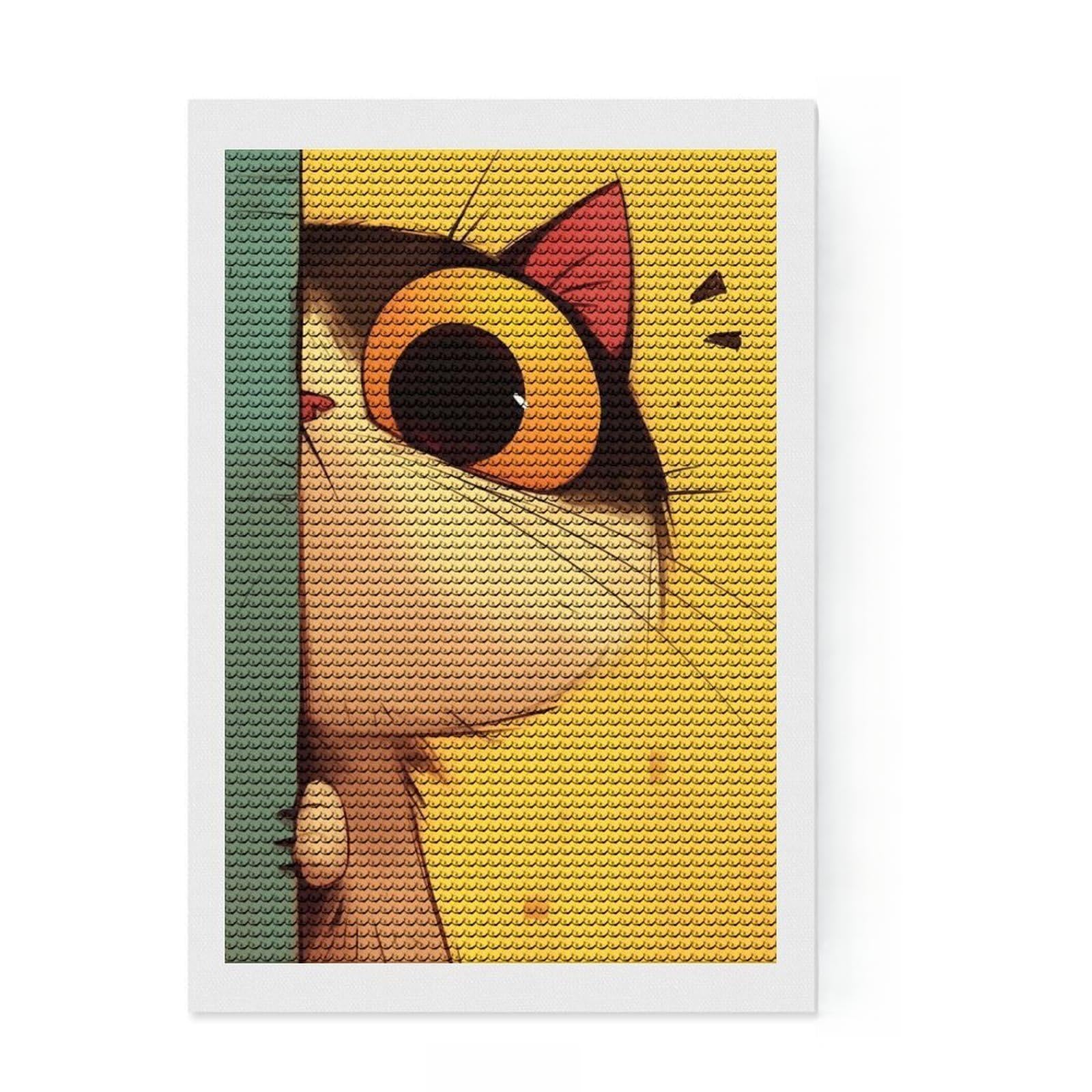 Junmoney Curious Cat Peeking Diamond Art Kit 8"x12", Christmas Gift, for Beginners, Easy Handmade Project, Bedroom Decor, Stress Relief Craft