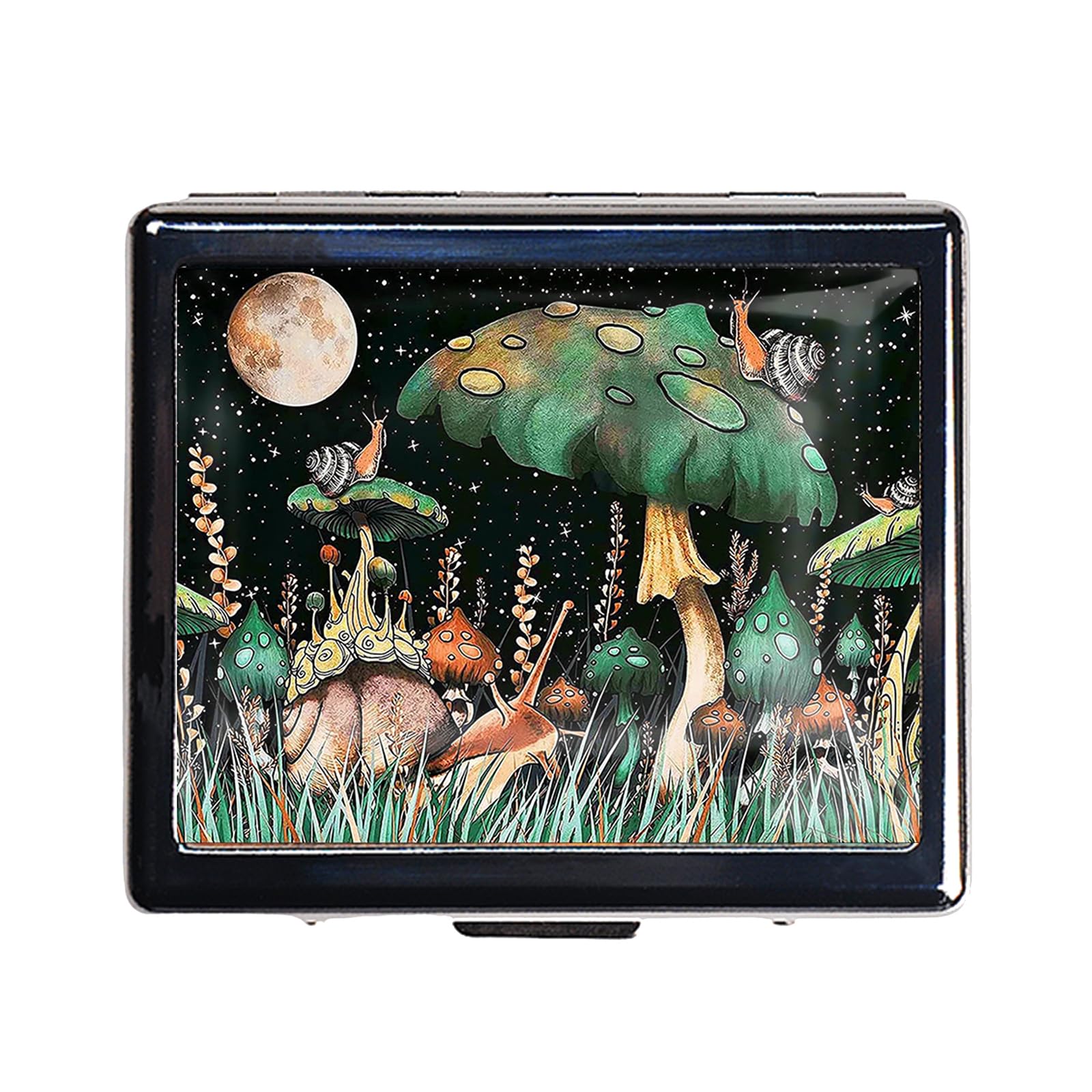 7 Days Chromed Shiny Silver Pill Organizer with Mirror Inside Has 8 Separate Compartments Rectangle 7 Days Pill Box Pill Case (Magic Mushroom)