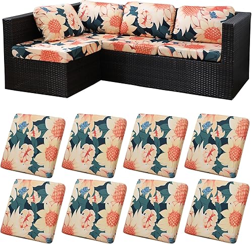 Miniatura 40 de Juego de 12 fundas de almohada y cojines para exteriores, 8 fundas de asiento + 4 fundas de almohada, fundas elásticas para muebles de patio