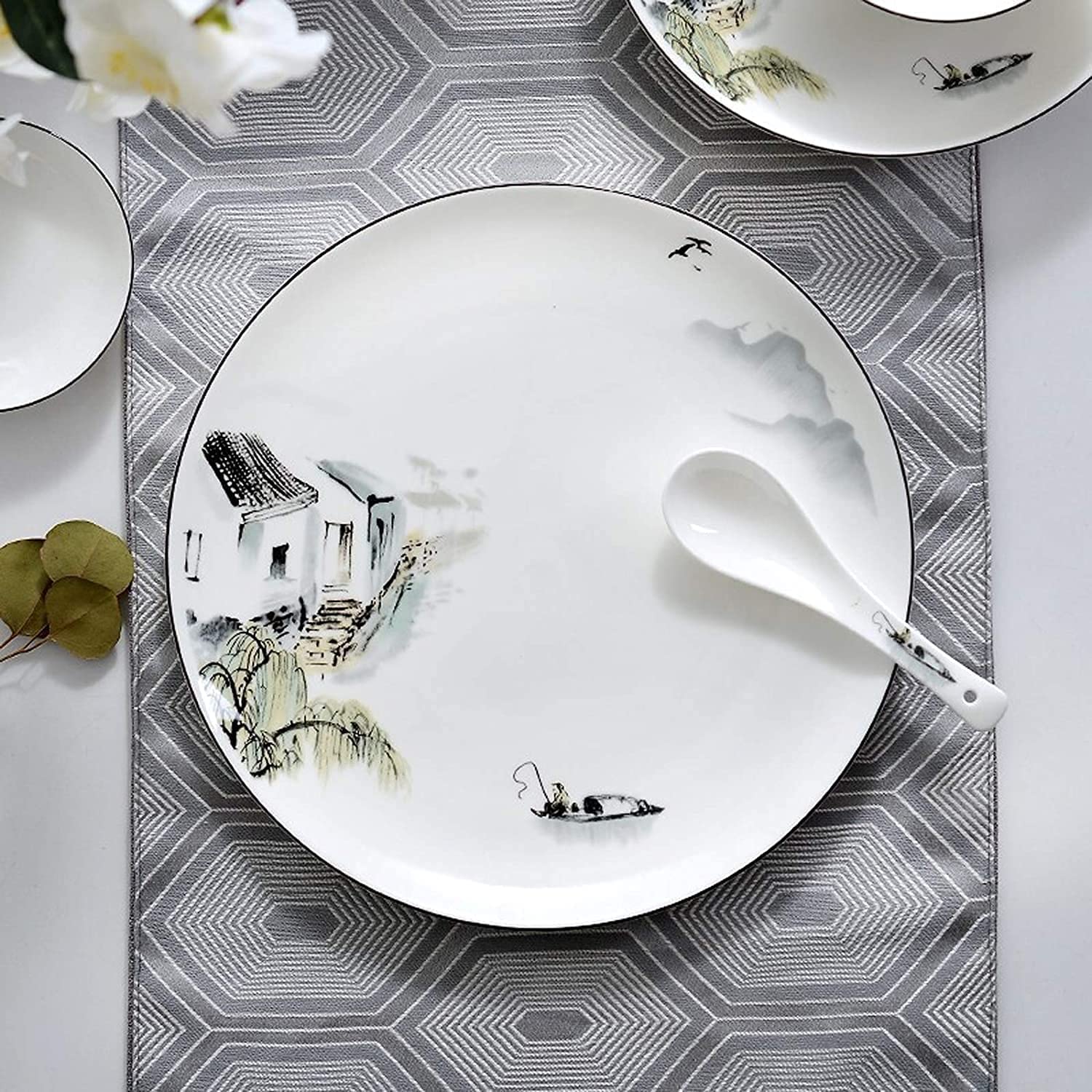 H3TF5J Luksusowe ceramiczne zastawy stołowe, 50 sztuk kości w Chinach, zastawa stołowa, piekarnik mikrofalowy bezpieczny zastawa stołowa, zastawa stołowa na przyjęciu rodzinnym, ręcznie malowane