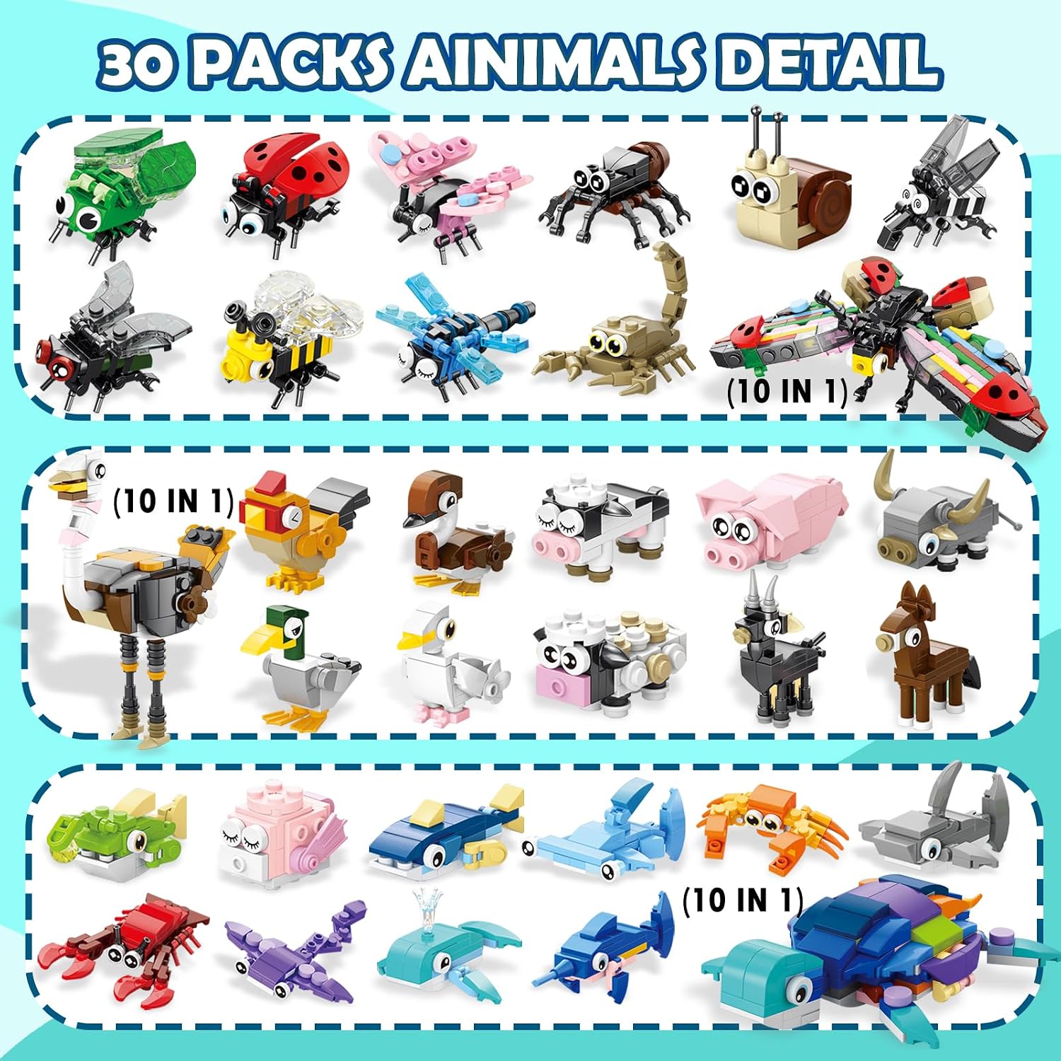 30 Pack Party Favors Building Set, Mini Animals Building Block Toy, Classroom Prizes Goodie Bags Stuffer, Easter Gifts Birthday
