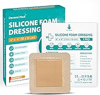 GeneralMedi Waterproof Silicone Foam Island Dressing 4x4" (10 Pack) - Sterile Adhesive Border Pads for Painless Wound Care, Cuts & Ulcers