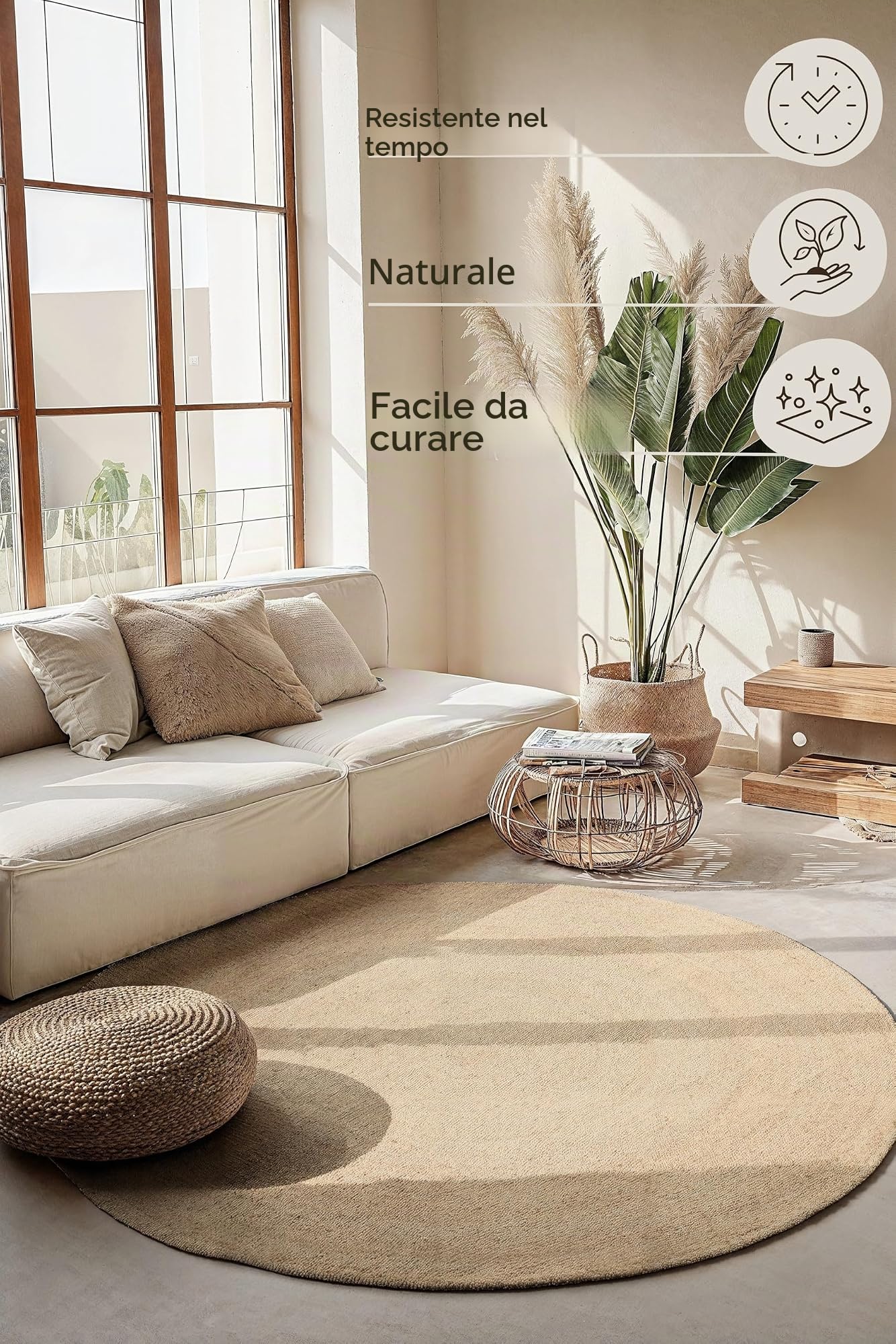Hanse Home Tappeto in Iuta Rangpur Rotondo, Naturale, Tessuto a Mano ed Ecologico, per Soggiorno, Camera da Letto, Sala da Pranzo, Corridoio, Cucina, Bianco, 100 cm