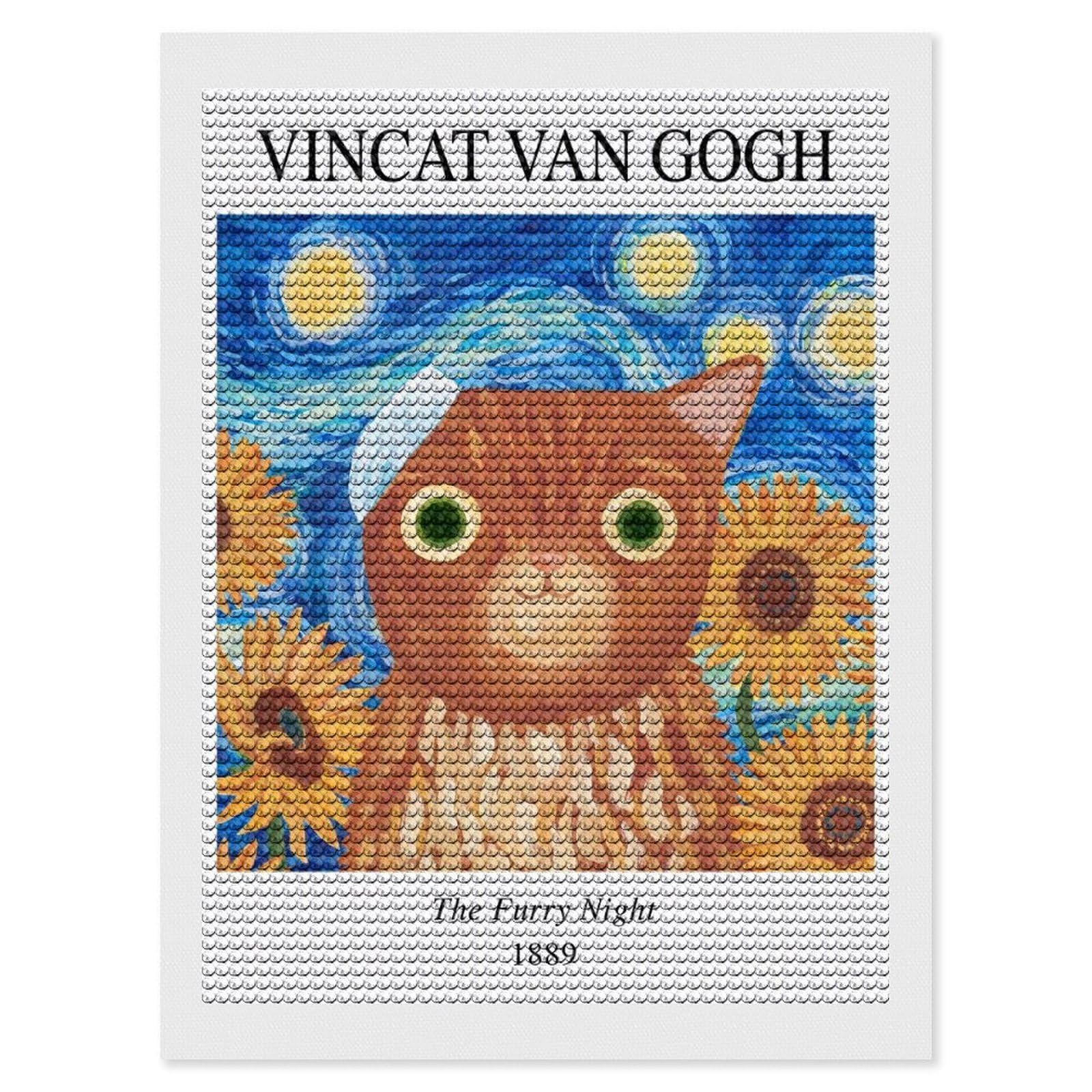 Junmoney Vincat Van Gogh Diamond Art Canvas 12"x16", Full Kit Included, Bedroom Decor, for Beginners, Thoughtful Handmade Gift