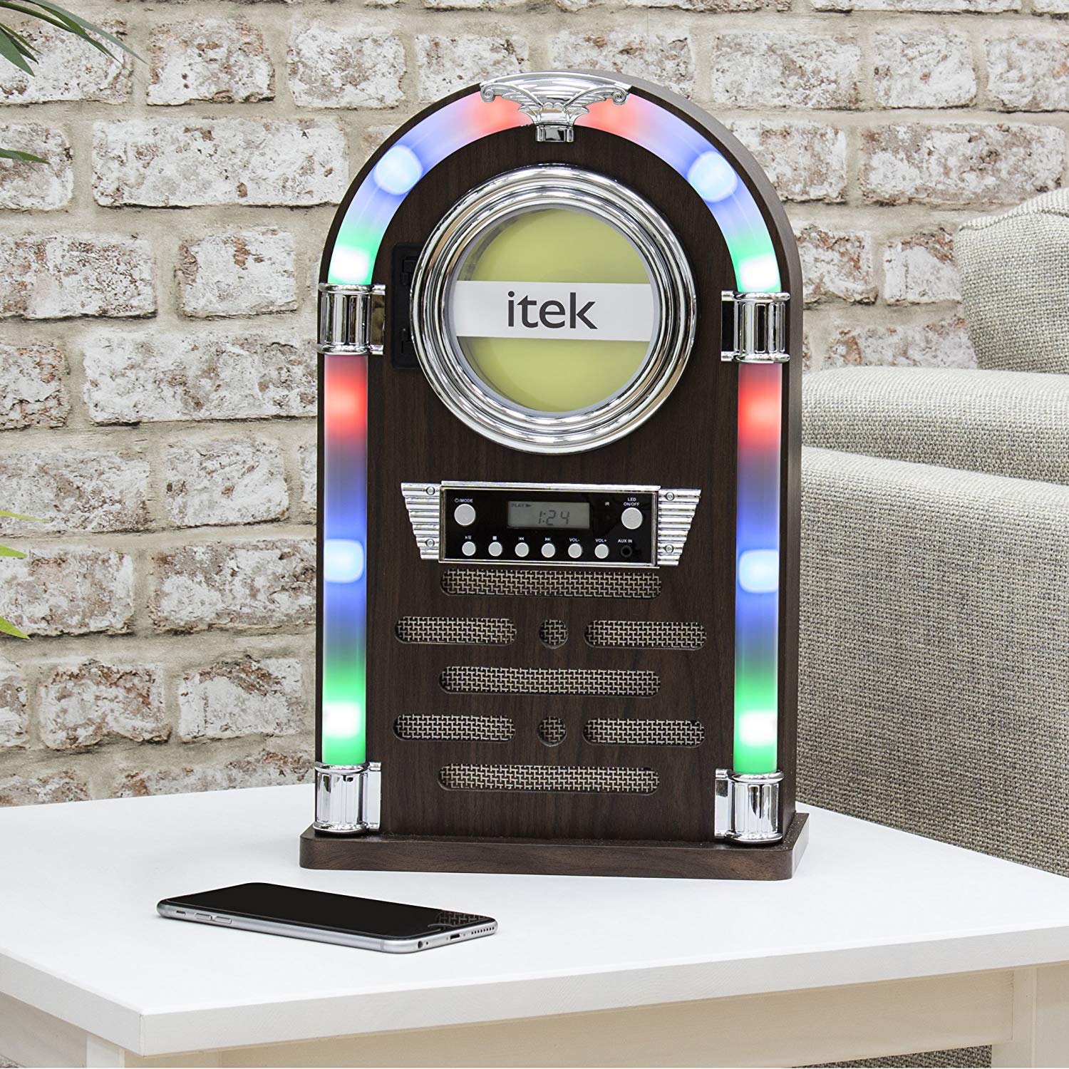 iTek Table Top Jukebox with CD Player, FM Radio and Bluetooth