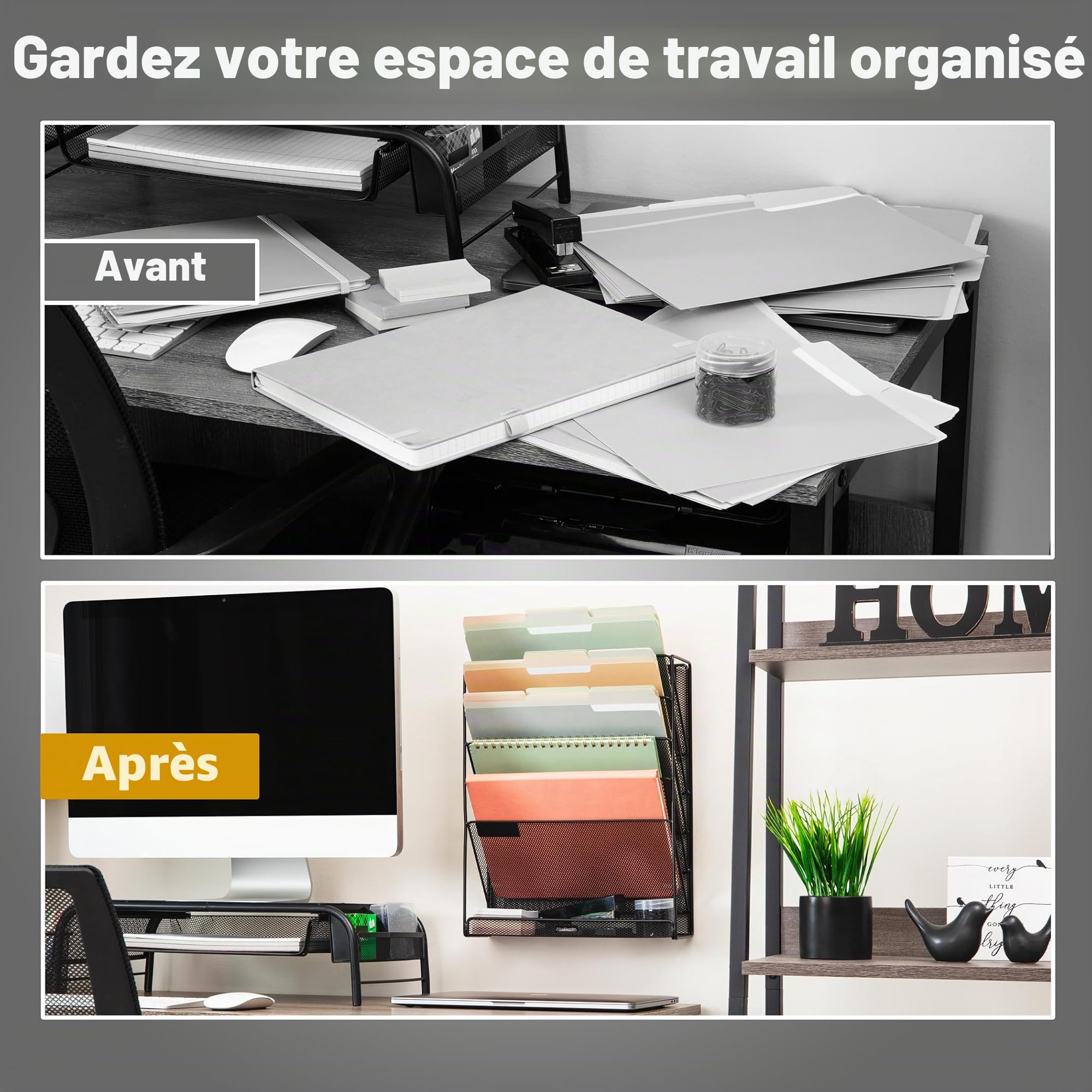 Mind Reader Rangement vertical de fichiers à 5 niveaux, organiseur de bureau, support mural, bureau, maille métallique, 32,75 (L) x 10,2 cm (l) x 40,6 cm (H), noir
