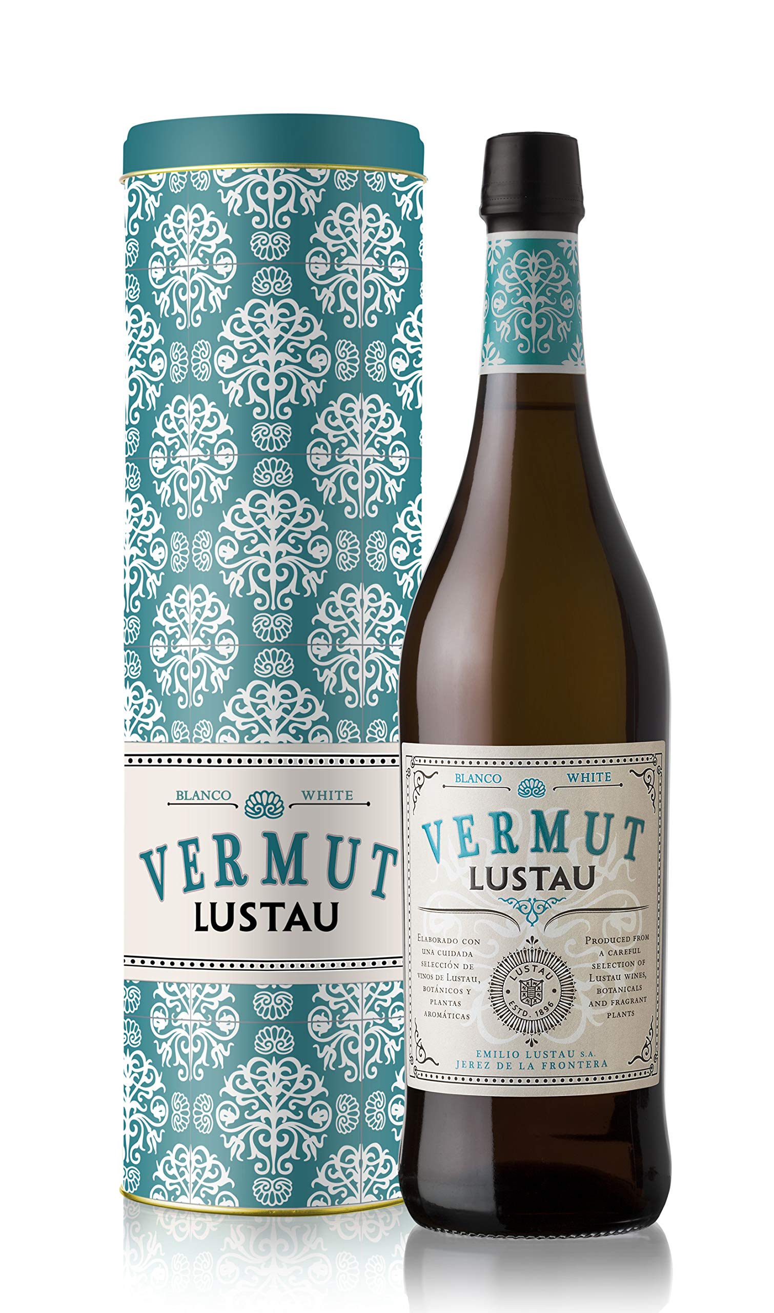 Lustau Vermut Blanco White Vermouth with Gift Tin, 75cl, 15% ABV, Dry Vermouth from Jerez Spain, Blended with Botanicals & Fragrant Plants, Complex & Distinctive White Vermouth, Chilled or In Martini