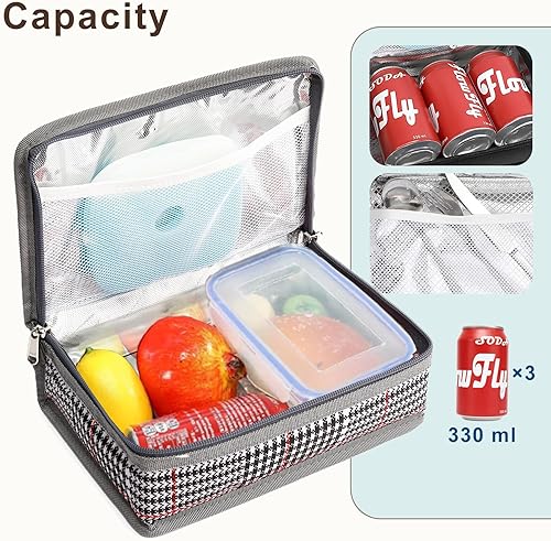 Miniatura 5 de FlowFly Pequeña lonchera aislada portátil, bolsa suave, mini enfriadora, kit de bolsa térmica para comidas con asa para el trabajo y la escuela (W&B)