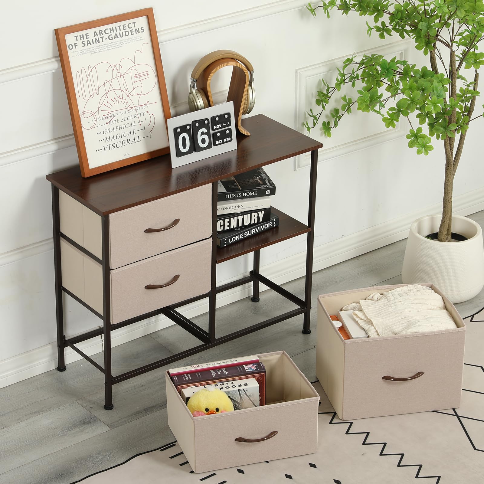 Amazon Brand - Umi Fabric Chest of Drawers Closet Drawer Organizer for Wardrobe Drawer Storage Organizer Chest of Drawers for Bedroom Living Room Book Toys Storage (CLS-007) 2