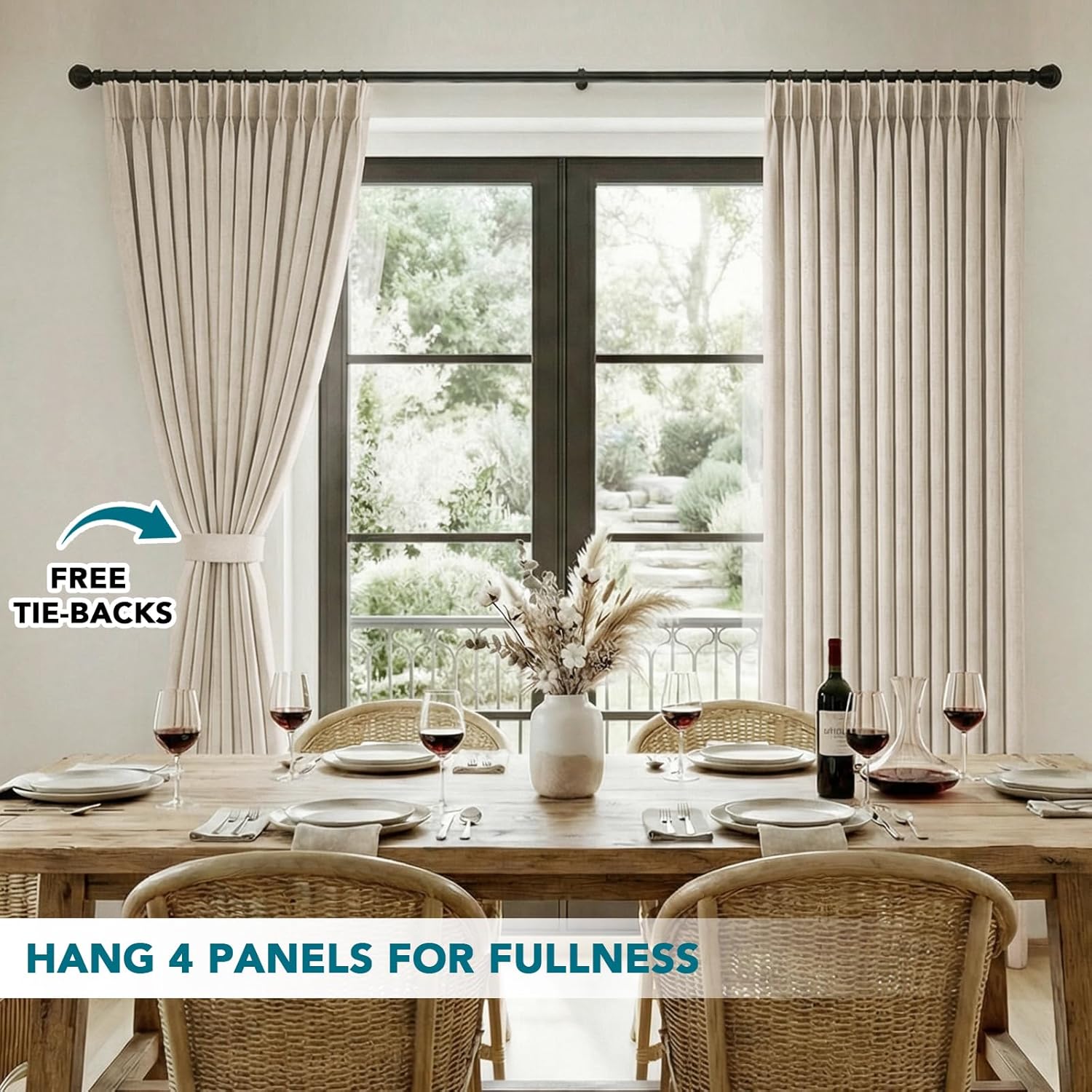 102 Inch Long Curtains Pinch Pleat Linen Curtains for Living Room Bedroom 2 Panels Memory Trained Medium Weight Light Filtering Polished Look Drapes with Hooks & Rings Farmhouse Drapes, Angora
