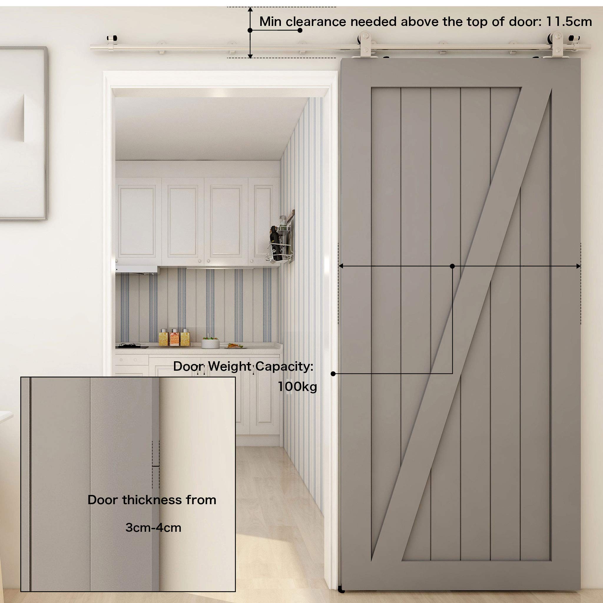 TSMST 5FT-152cm Binario per Porta Scorrevole Kit Acciaio Inossidabile per Portas Scorrevoles Kit Accessori per Porta Singola (T-stile Puleggia Sospesa)