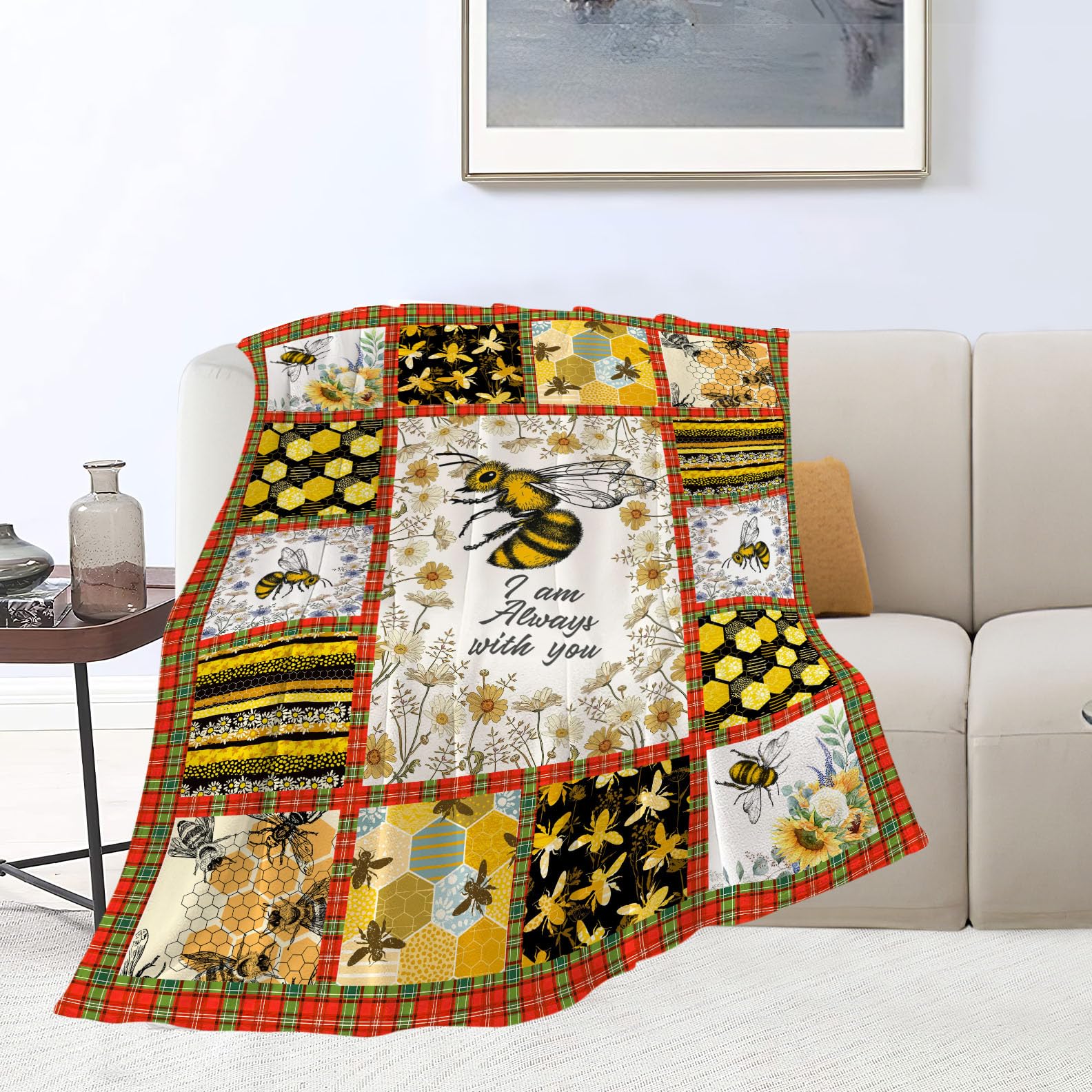 Banonaty Women's Bee Honey Bee Blanket Honey Bee Decor Throw Blankets Cozy Fleece Flannel Blanket Soft Warm Plush Lightweight Blanket Bees Themed Gifts For Men Boys Girls Adults Kids For Couch Sofa Bed 60"X80"