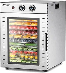 Desidratador de alimentos para ceca, frutas, carne, ervas, desidratador de aço inoxidável de 12 bandejas, temporizador ajustável, controlo de temperatura, proteção contra