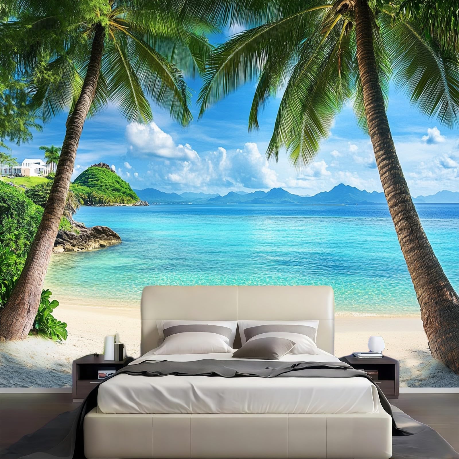 Papel Pintado Panorámico playa tropical 350 x 256 cm verde decoración pared salón dormitorio infantil mural grande estilo moderno hogar