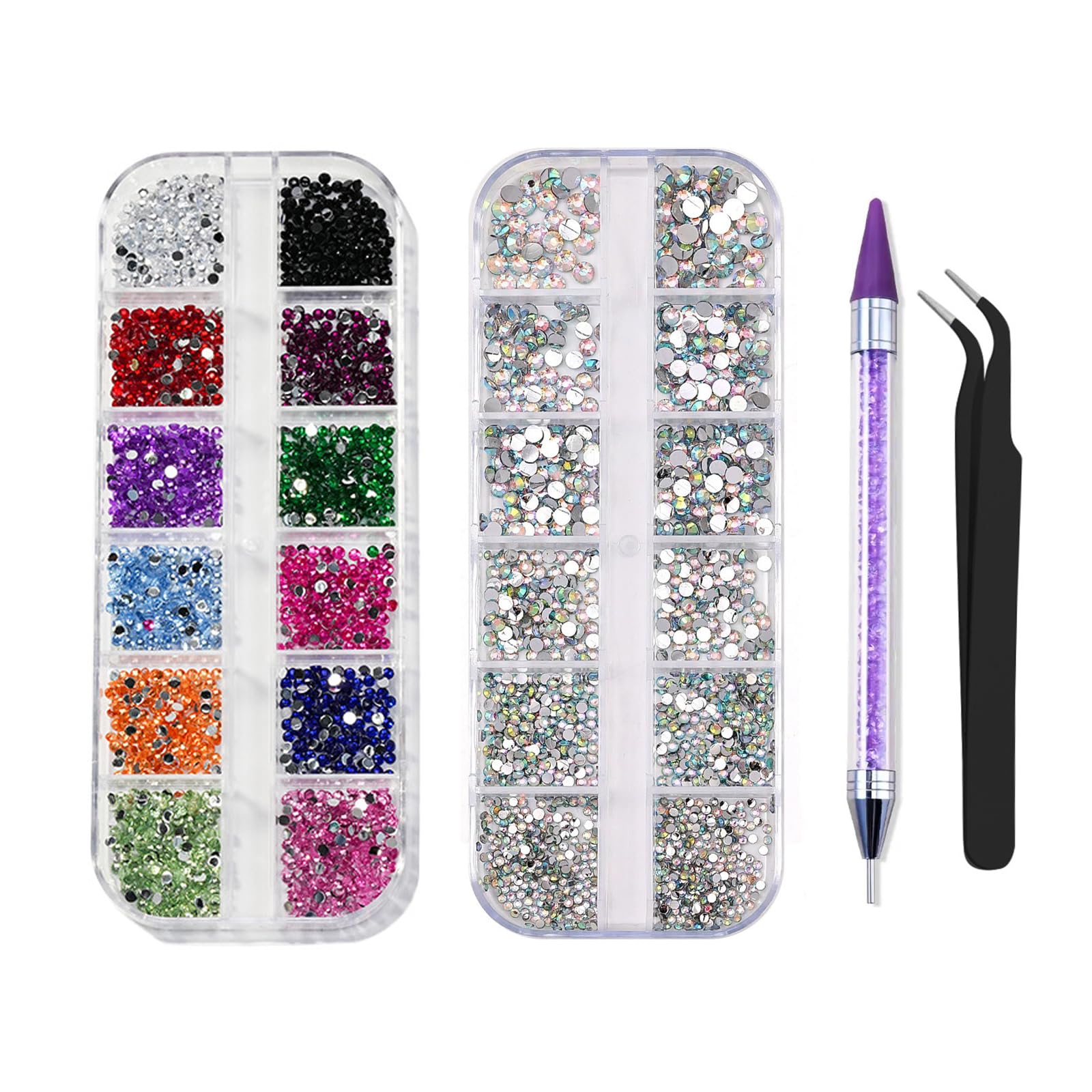 Rhinestones Nail Art Tool, 2 Boxes Bedazzling Kit Colorful Alex Rhinestones with Drill Pen and Stainless Steel Tweezer, DIY Nail Art Kit for Home and Salon Use, Travel-Friendly Nail Decoration-image-32