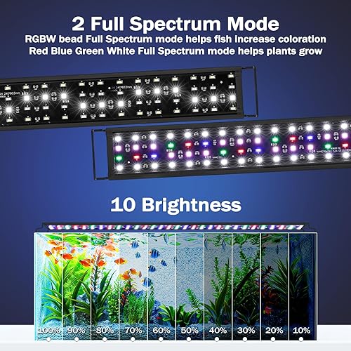 Miniatura 5 de AQQA Luz de acuario, luz de tanque de peces con control remoto, color de luz infinitamente ajustable, 10 brillos de luz, 2 luces de espectro