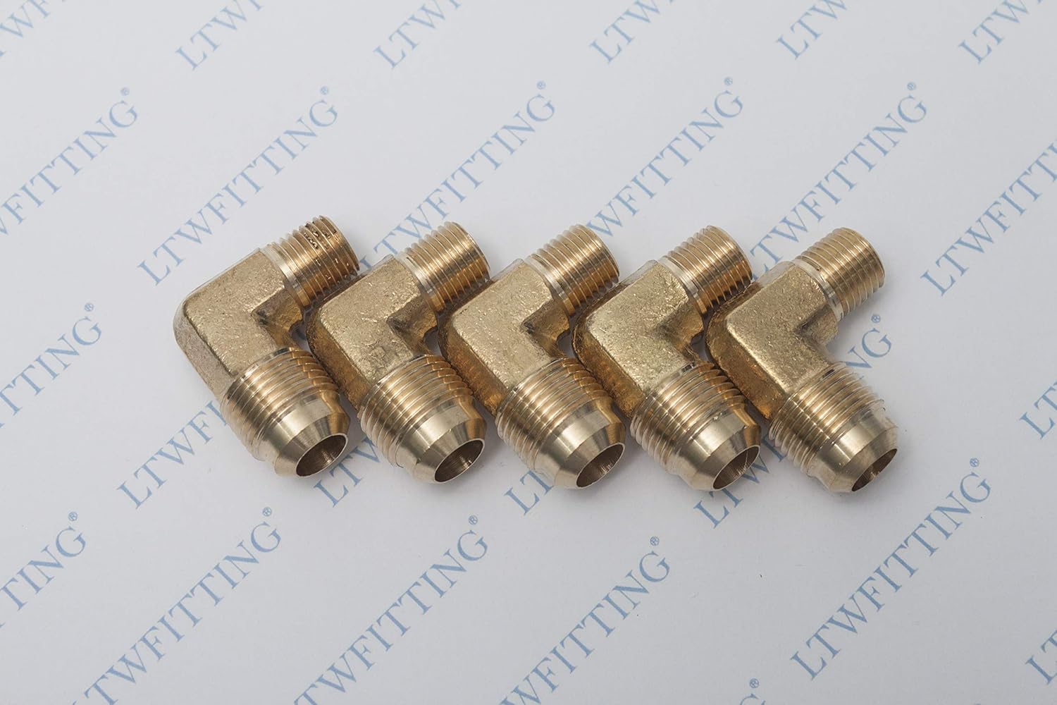 LTWFITTING Brass Flare 1/2" OD x 1/4" Male NPT 90 Degree Elbow Tube Fitting (Pack of 5)