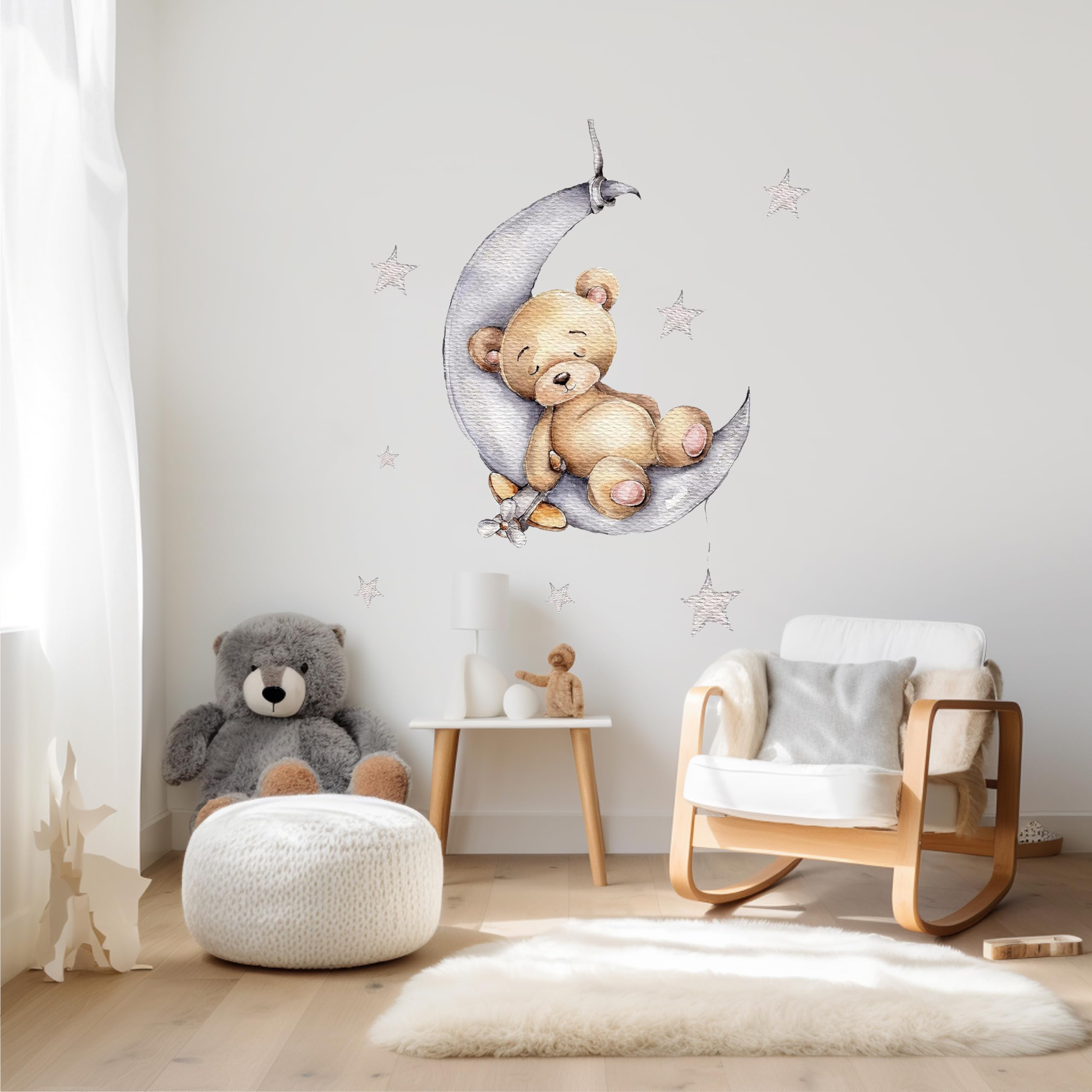 Nursery Wall Decals, Animals, Elephants and Bears, Peel and Stick Decor for Baby Room (Gray/Beige)