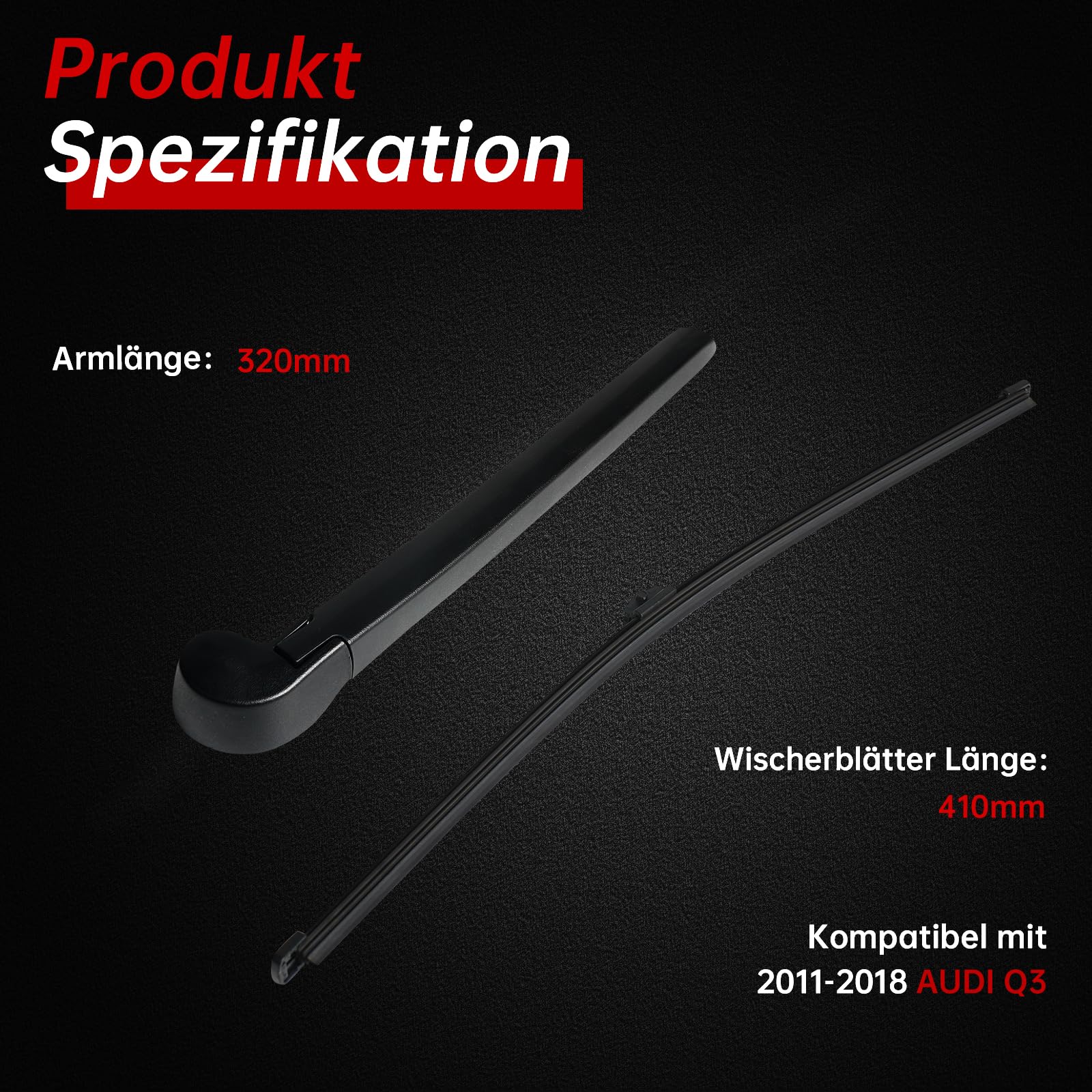 OTUAYAUTO Tergicristallo posteriore compatibile con Audi Q3 2011-2018, braccio tergicristallo posteriore con spazzole tergicristallo, lunghezza: 410 mm, 8U0955407