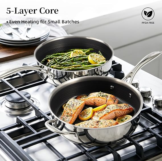 DELUXE 3.7 Qt Hybrid Ceramic Nonstick Deep Saute Frying Pan & Lid | Home Daily Cooking,Stainless Steel Frying Pan,Stay-Cool Handles, Dishwasher Oven-Safe, PFOA Free Compatible with All Cooktops