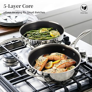 DELUXE 3.7 Qt Hybrid Ceramic Nonstick Deep Saute Frying Pan & Lid | Home Daily Cooking,Stainless Steel Frying Pan,Stay-Cool Handles, Dishwasher Oven-Safe, PFOA Free Compatible with All Cooktops