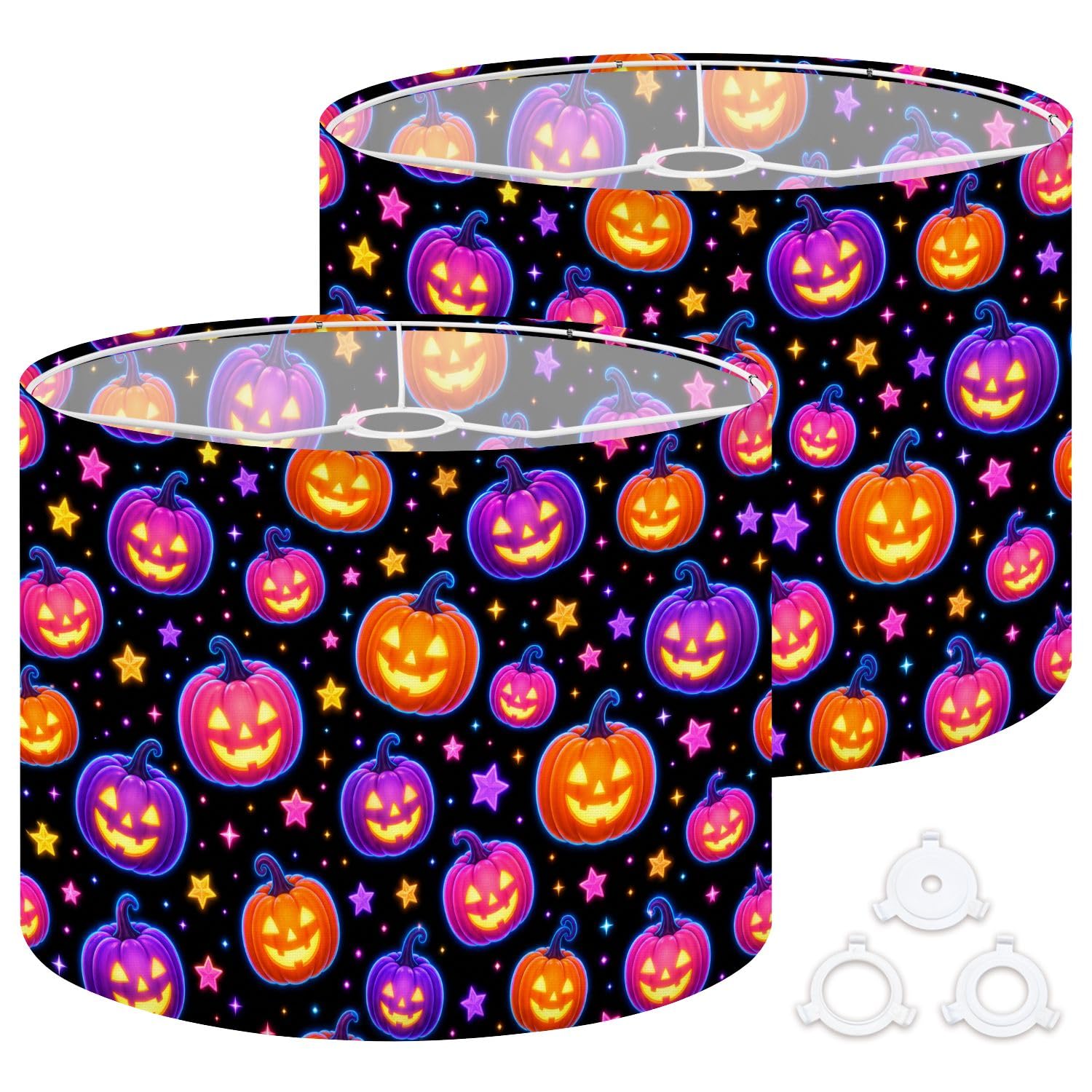 Deruinvaio Multi3 2Pcs 13In Lampshade Lamp Shade Seamless Halloween Glowing Pumpkins For Ceiling Light, Table Lamp Floor Lamp Easy Assembly Replacement Light Shade