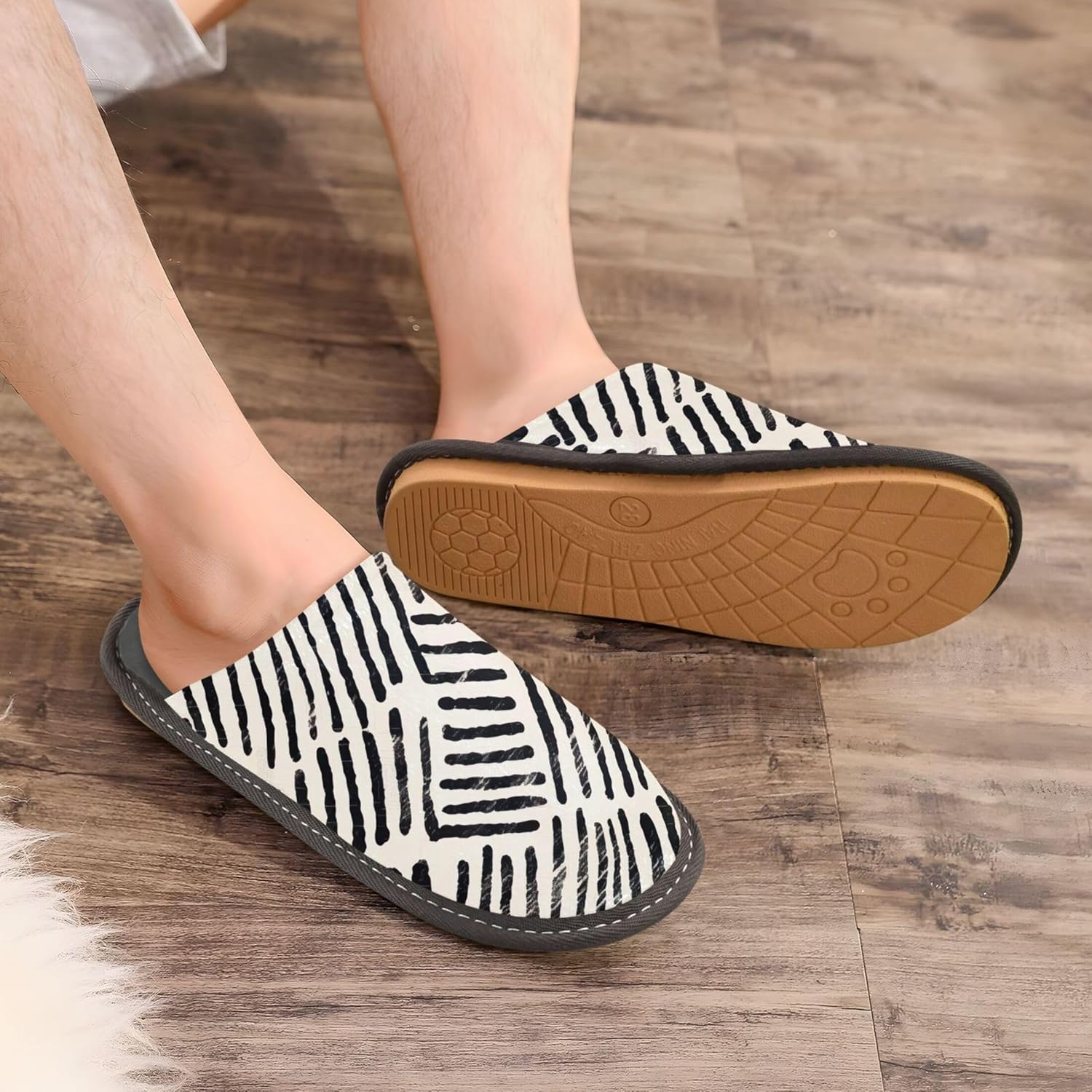 Boho Bohemian Geometric Line House Slippers – Cozy Fuzzy Slippers for Guests, Washable & Disposable, Perfect for Shoeless Home, Spa & Hotel Use A110756