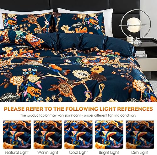 Miniatura 7 de HCORA Juego de funda de edredón de terciopelo, 3 piezas, funda de edredón floral ultrasuave tamaño Queen con 2 fundas de almohada, lujoso, juego de