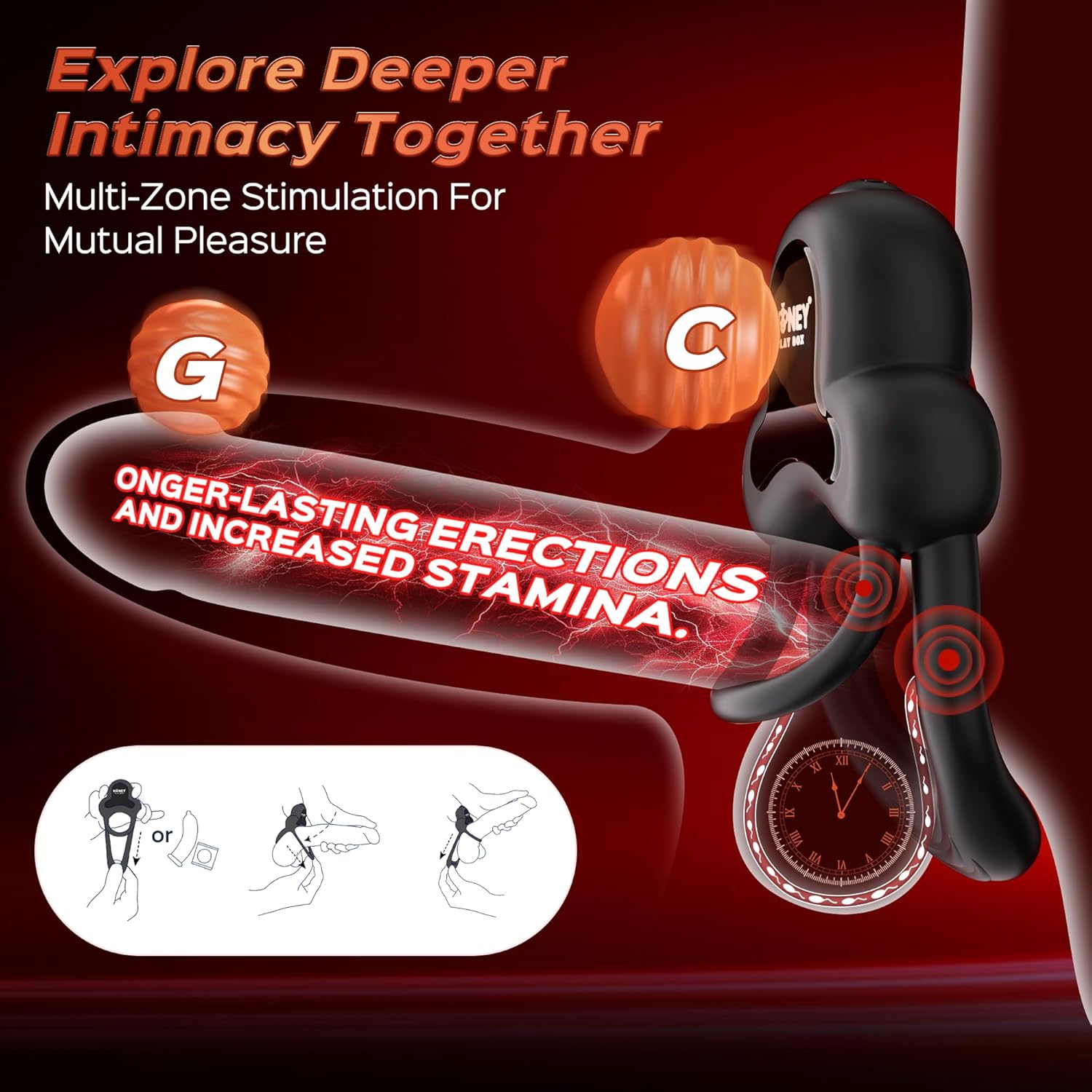 HoneyPlayBox ANELLO Vibrating Cock Ring Couples Sex Toy for Men Women, Silicone Penis Ring Vibrator with APP Control, Clitoral Stimulator with 9 Vibrations, Male Adult Sex Toys & Games (Black)