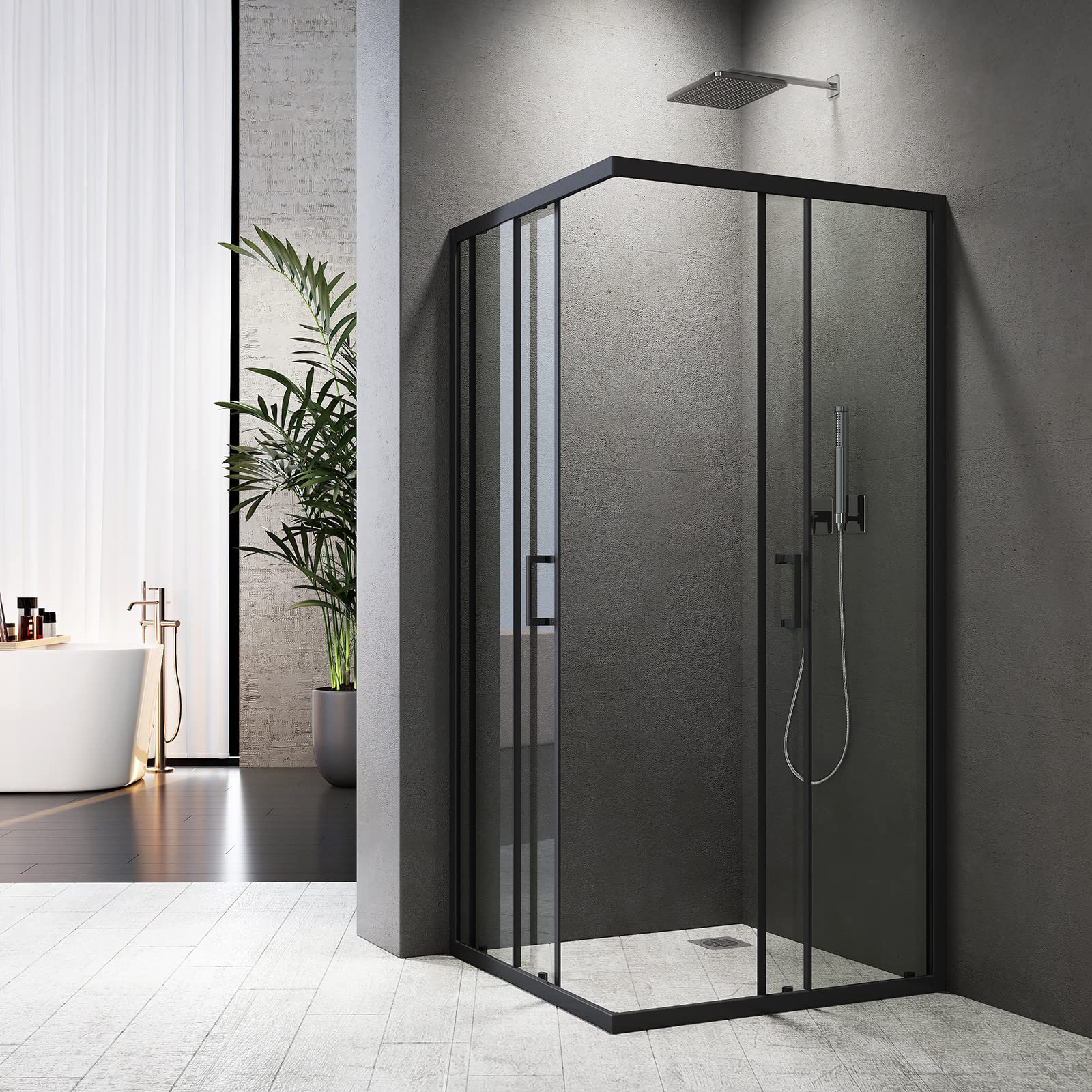 Baode Duschkabine Eckeinstieg 80x80 cm, Doppel Schiebetür Duschabtrennung 6mm ESG Glas, Höhe 185cm Duschtür(Schwarz)