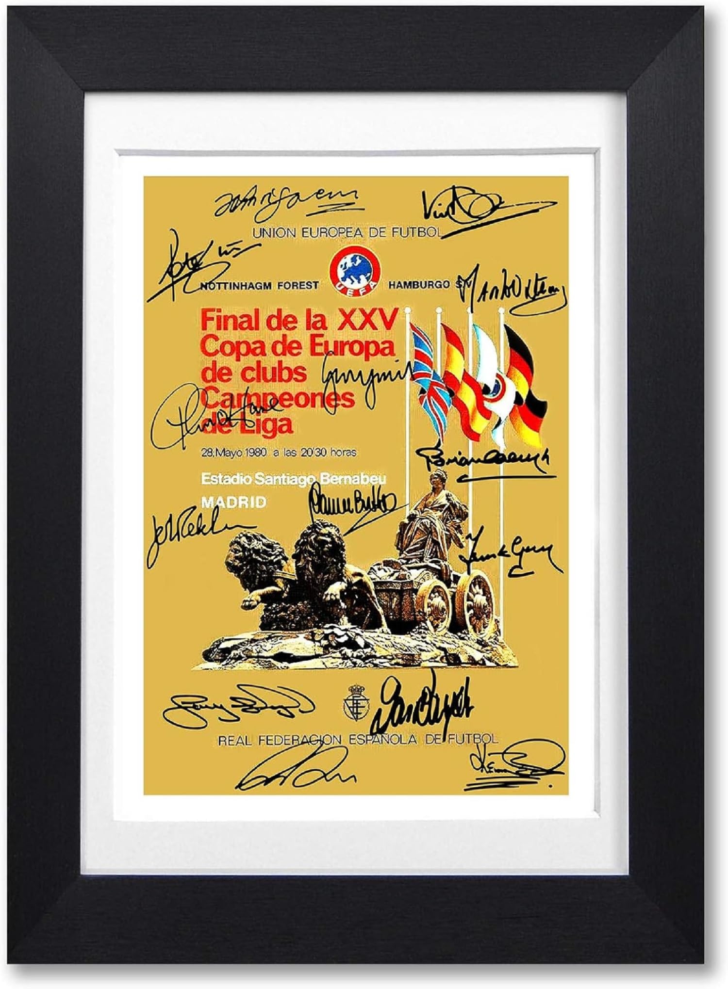 Nottingham Forest 1980 Team Squad Signed Autograph A4 Poster Photo Framed Memorabilia Gift European Cup Winners Programme (A4 BLACK FRAMED & MOUNTED)