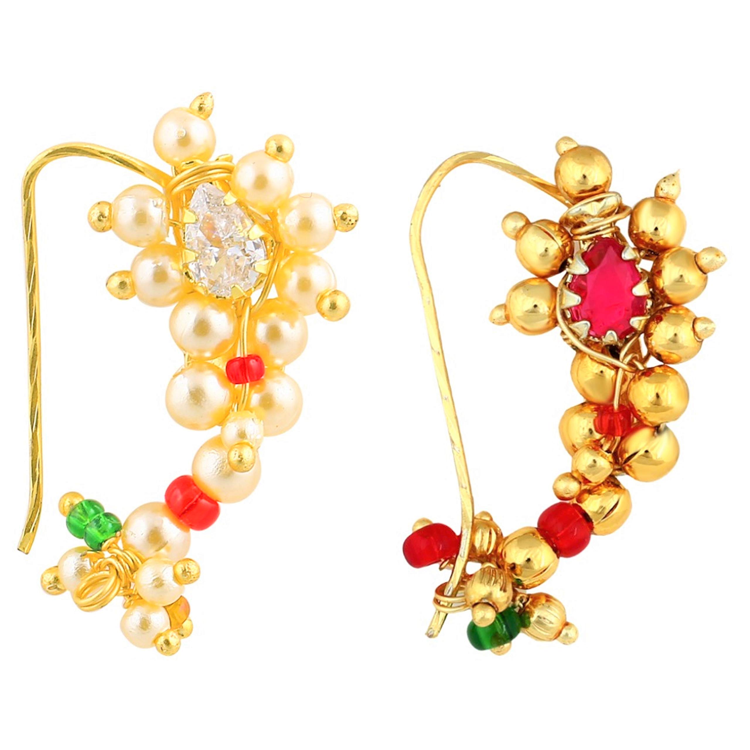 MEENAZ Traditional Pearl Jewellery Combo Gold pierced Maharashtrian marathi Nose pin Nath Nose Ring for Wedding Women Girls design (2 pcs) -NATH COMBO-124 (B07XD3N57N) Amazon Price History, Amazon Price Tracker