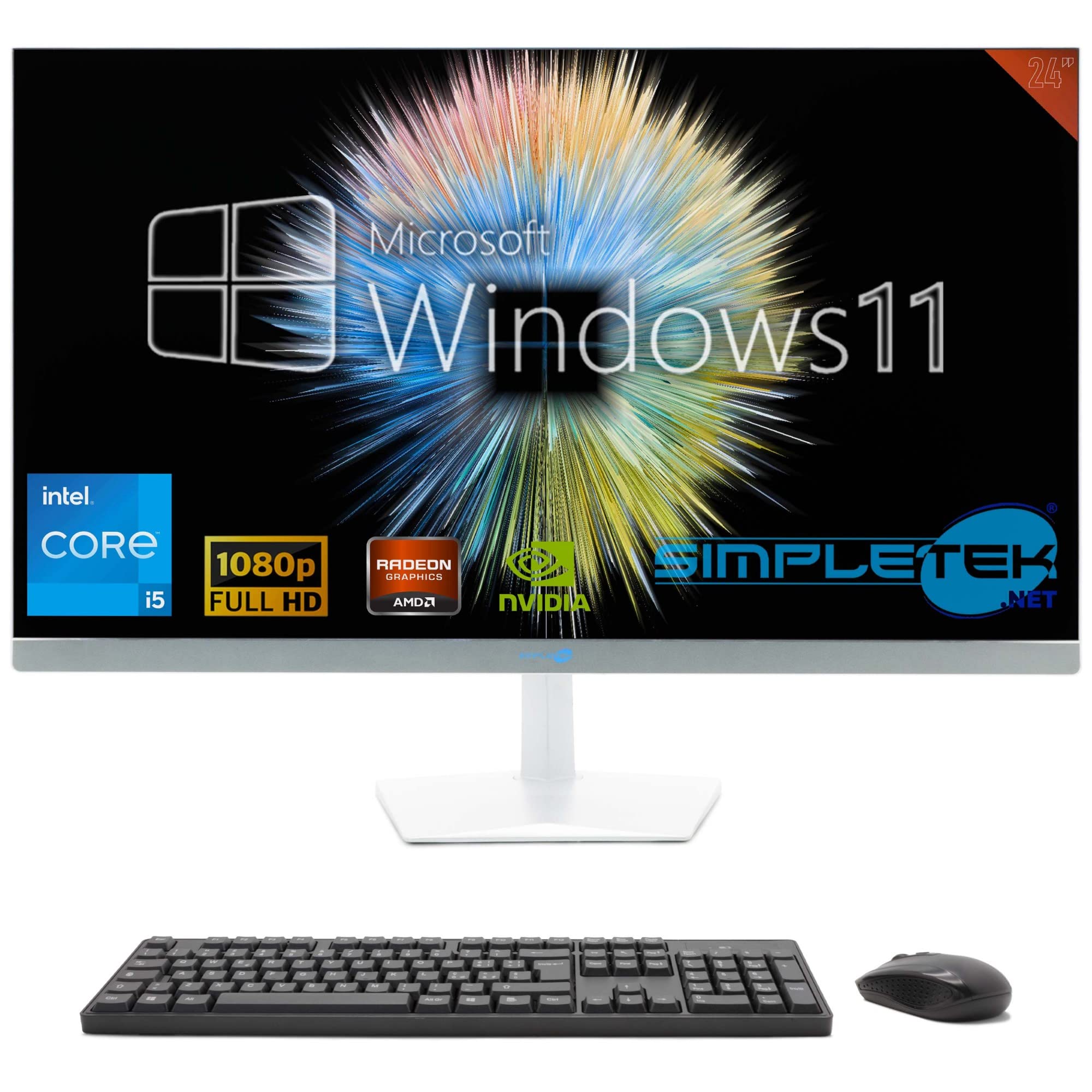 SIMPLETEK - PC All in One 24" FHD 60Hz Core i5 Fino 3.2GHz Windows 11 | Tarjeta gráfica dedicada Radeon RX550 4GB | 16GB RAM SSD 960GB