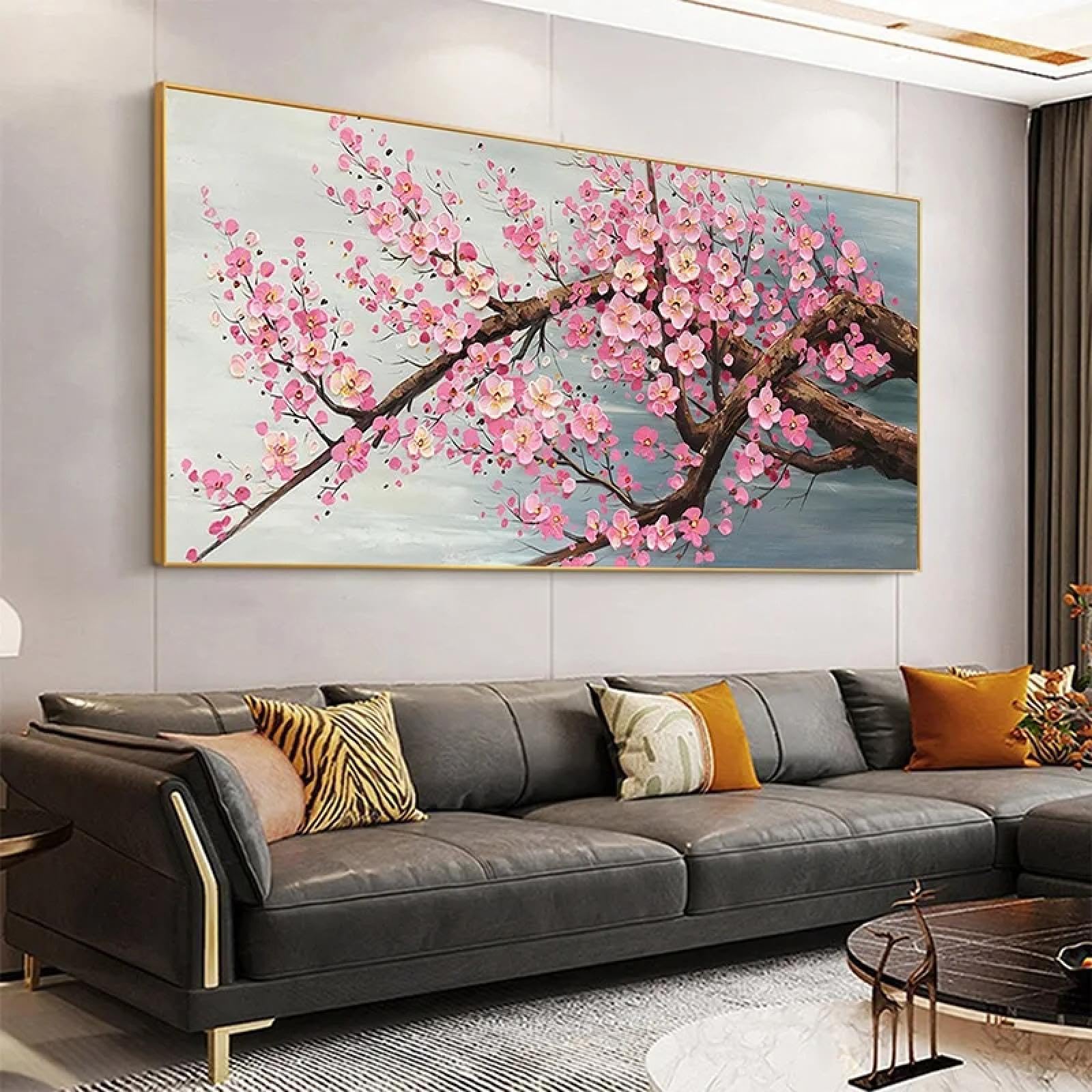 KQZVCU Póster de flor de cerezo rosa, impresiones en lienzo, pintura de flores, arte floral, sala de estar moderna, decoración de pared para el hogar, 70x140cm sin marco