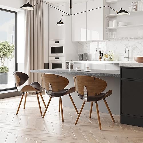 Miniatura 2 de SIMPLIHOME Marana - Sillas de comedor - Respaldo tapizado de madera curvada y silla de cocina de cuero vegano en marrón envejecido, asiento de