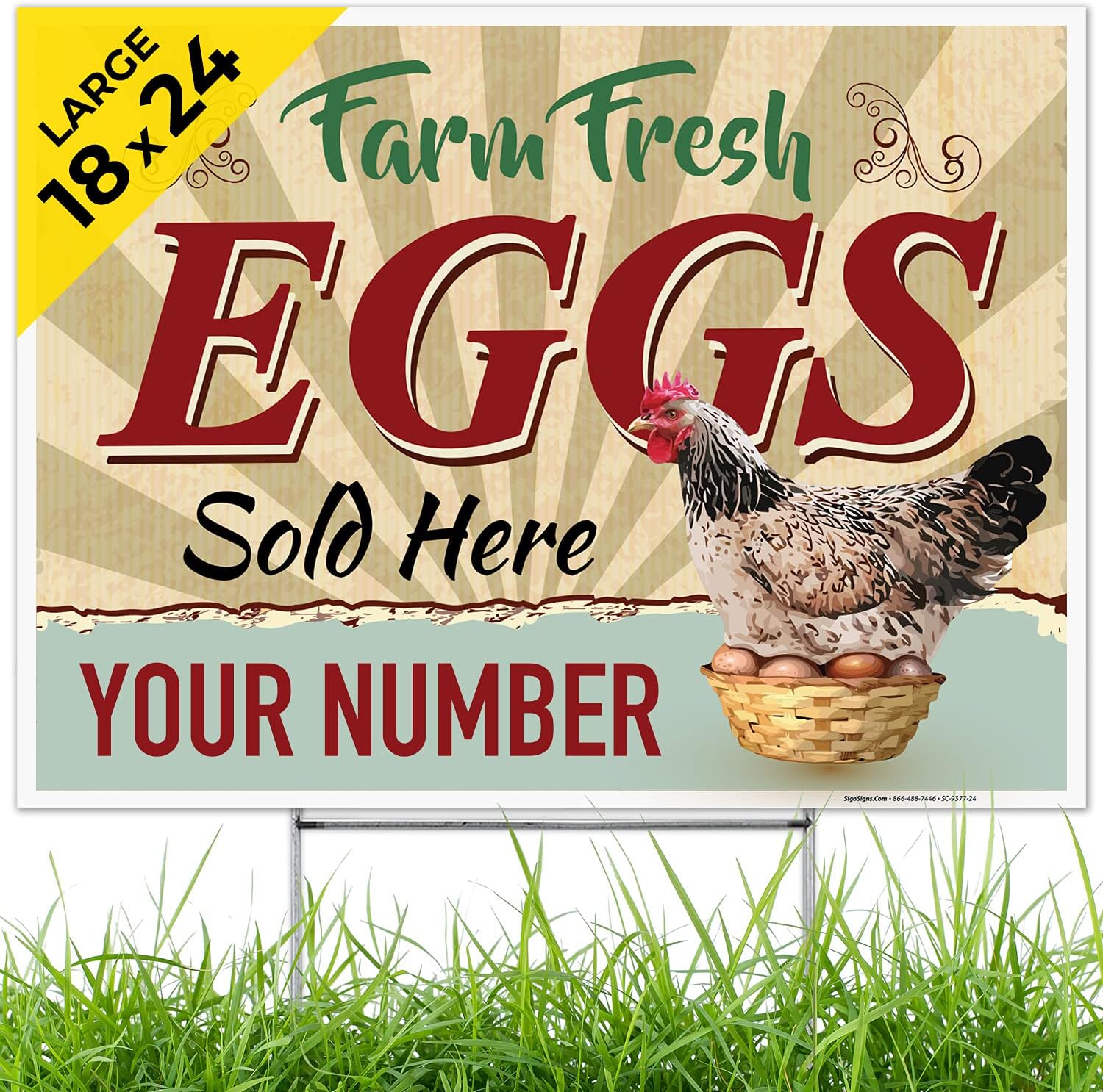 Amazon.com : 4CInk Farm Fresh Eggs for Sale Yard Sign with Your Custom ...