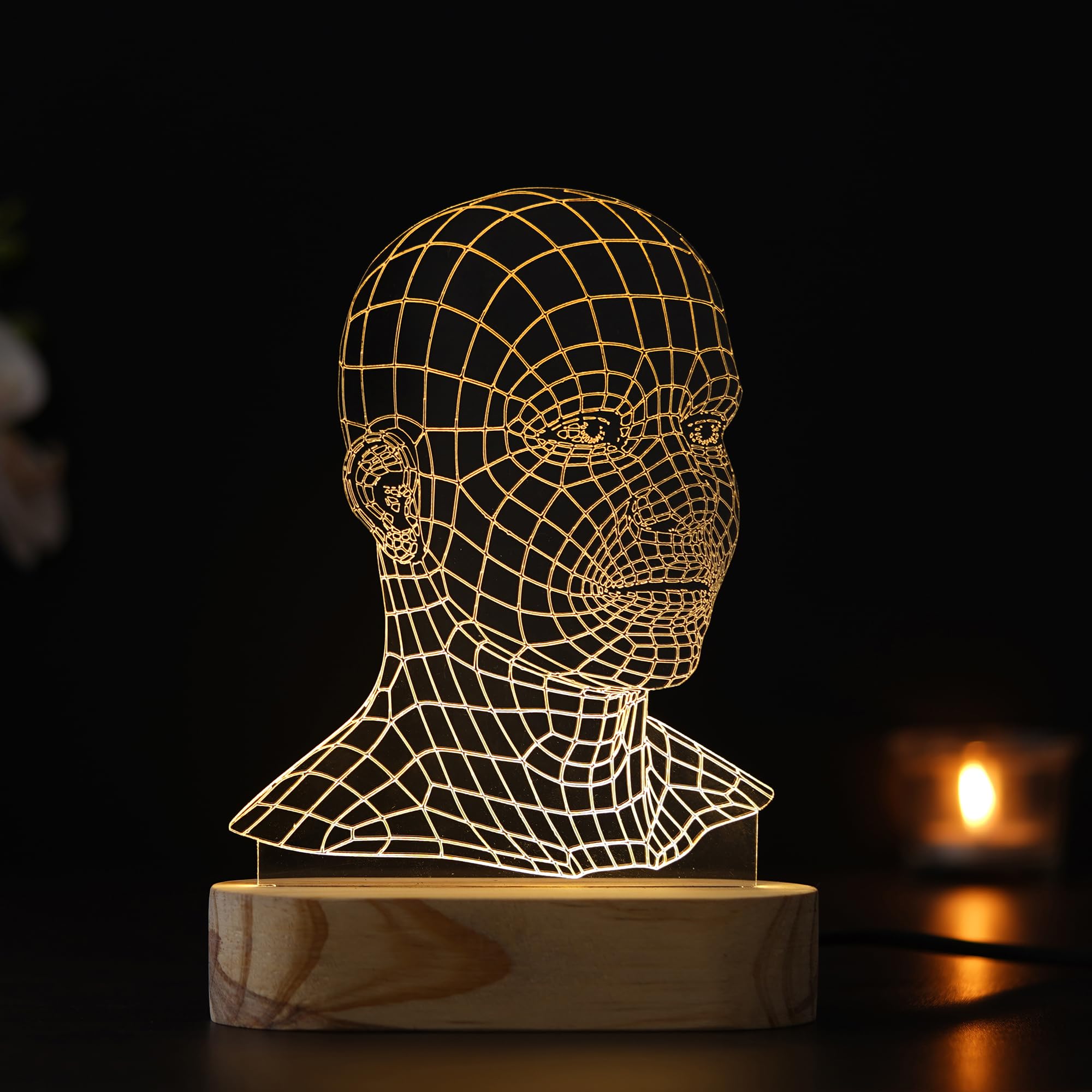 eCraftIndia Acrylic Wooden Base Golden Ai Digital Human Face Design Decorated Night Table Lamp | Lamp for Living Room Bedroom | Desk Lamp | Bedside Lamp | Gift for Diwali Housewarming Birthday-image-22