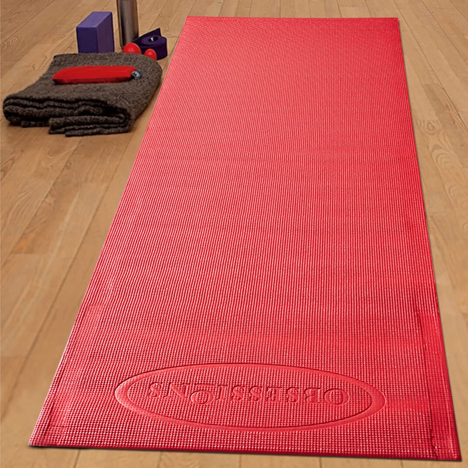 OBSESSIONS Anti-Slip PVC Solid Yoga Mat with Carrying Strap (L)173 X (W)61cm, Red (B0BZYNTYP7) Amazon Price History, Amazon Price Tracker