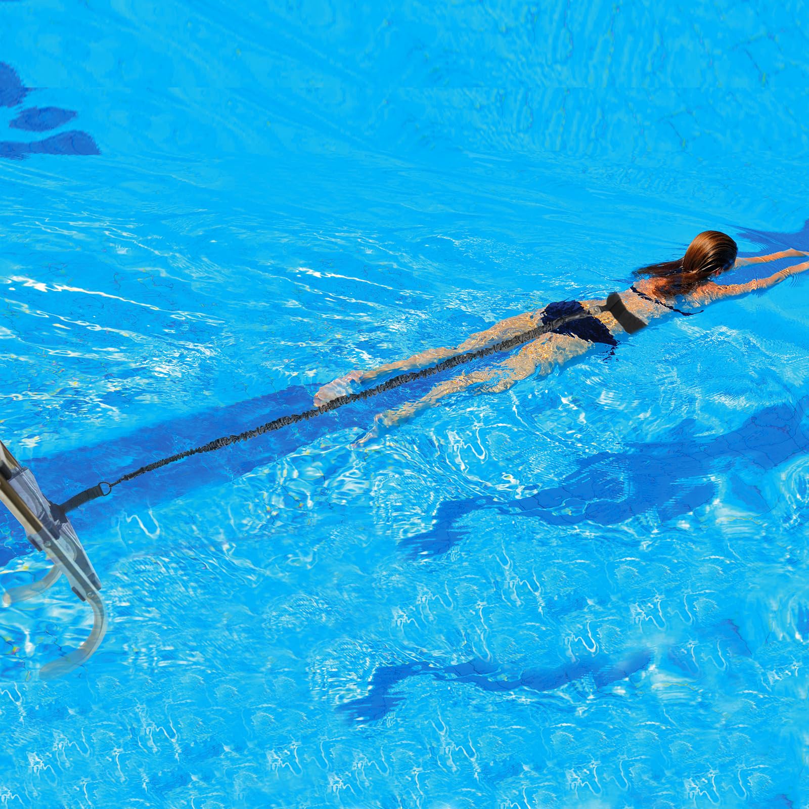 Schwimmgurt Pool für Erwachsene & Kinder, Schwimmhilfe mit 4-7,5 M Elastischen Gummibändern,Schwimmtrainer Gürtel für Jedes Schwimmbad Ohne Gegenstromanlage, Einstellbare Schwimmleine