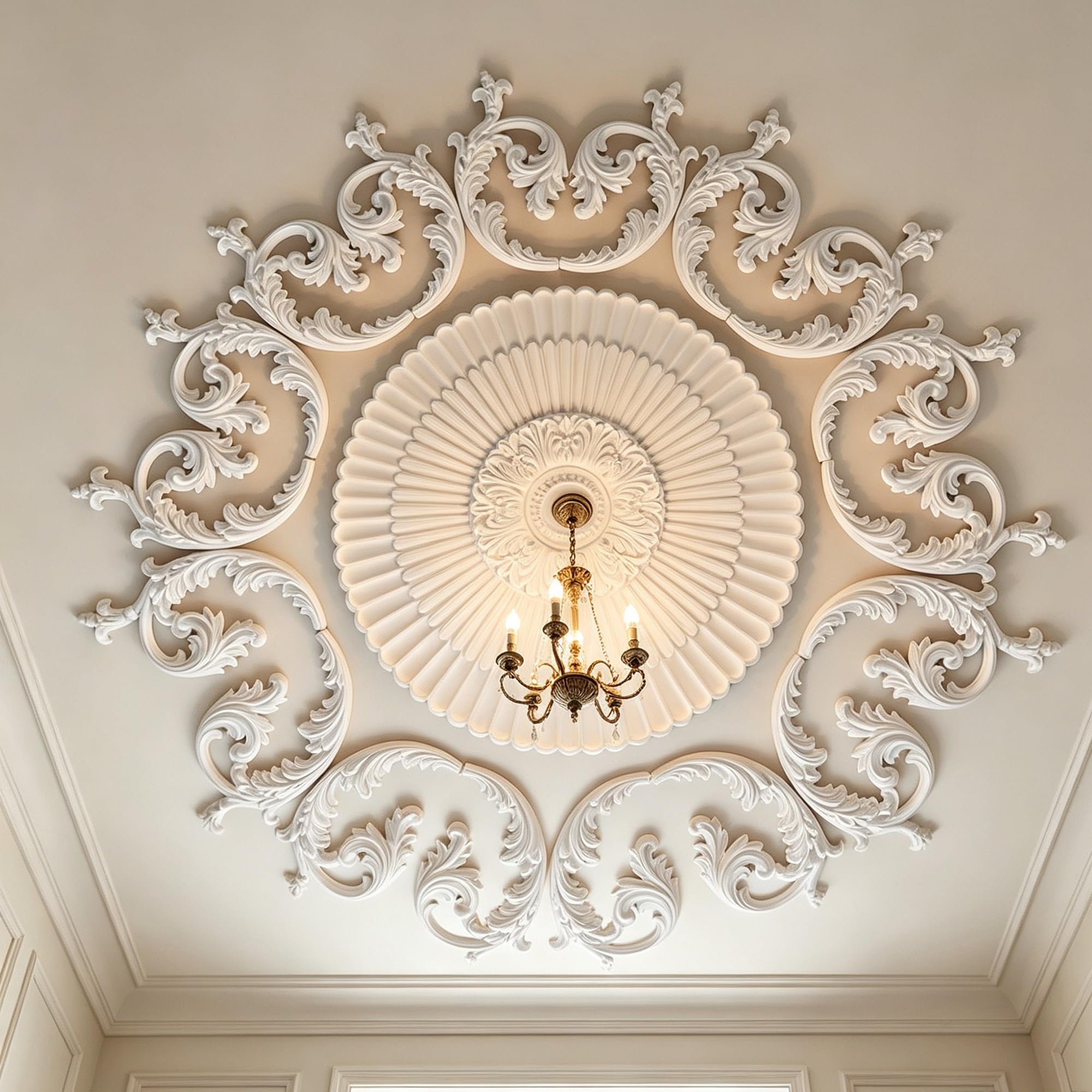 127cm Rosone Lampadario Soffitto Bianco Polistirolo Decorativo | Medaglione del Ventilatore Rotonda Moderno per Pareti Portalampada