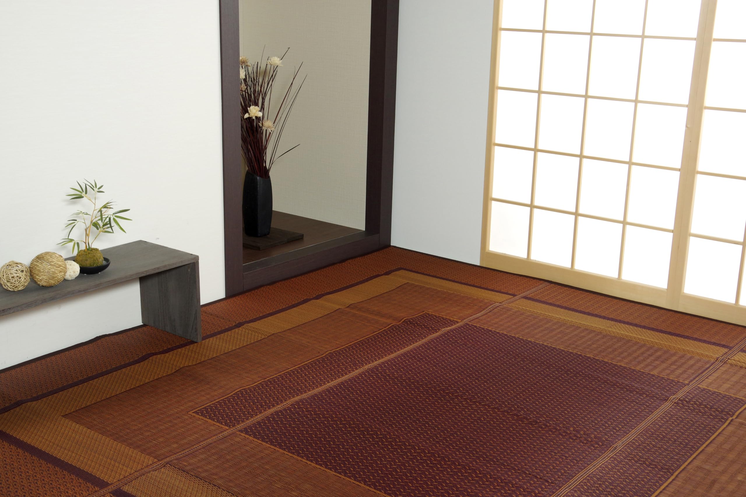 イケヒコ い草 花ござ ラグ カーペット 総色 ワイン 日本製 江戸間6畳 Amazon｜イケヒコ・コーポレーション い草 花ござ ランクス総色 江戸間