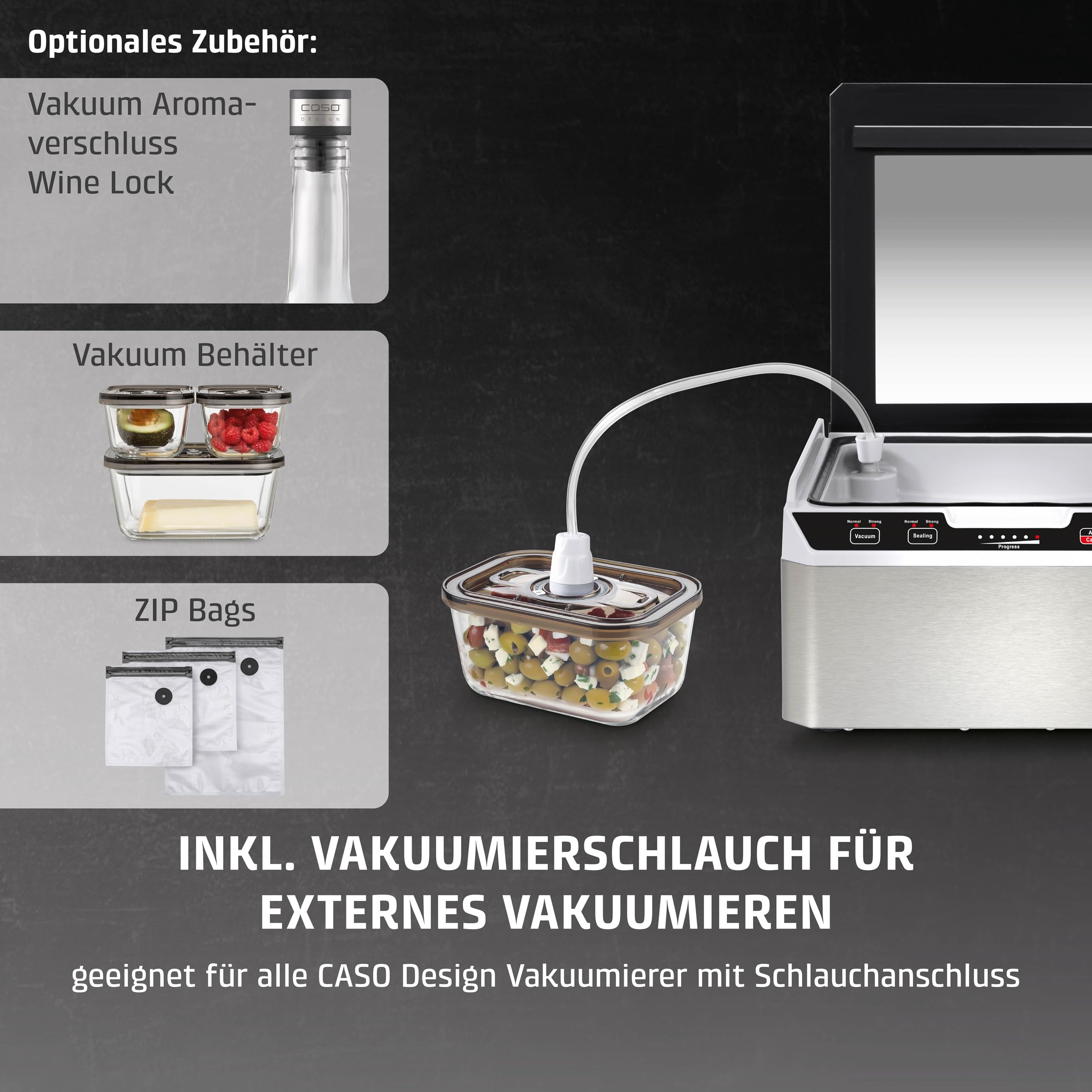 Caso VacuChef 40 - Kammervakuumierer Aus Edelstahl, 3L Vakuumkammer 70 Liter/Minute, Doppelte SchweiÃŸnaht, Einstellbare Vakuum- Und SchweiÃŸzeit, 1417