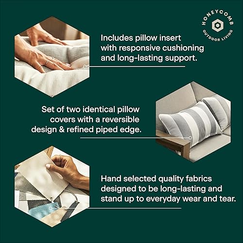 Miniatura 5 de Honeycomb Juego de almohadas lumbares para exteriores, 22 pulgadas de ancho x 12 pulgadas de largo, almohadas lumbares para exteriores Courtyard Geo